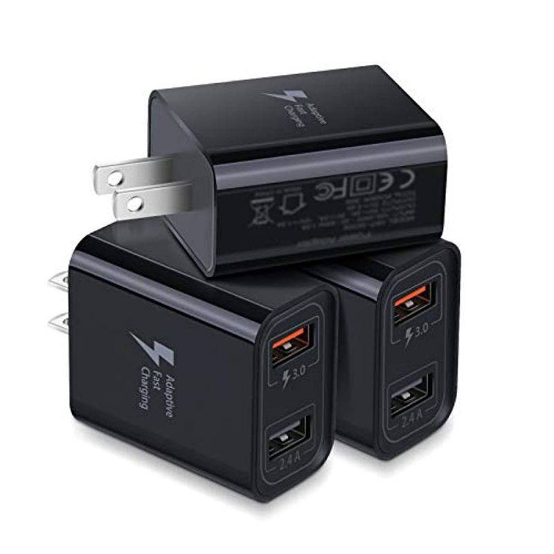 Dual USB Wall Charger, Costyle 3 Pack 30W 2 Ports Adaptive Fast Charging Block (Quick Charge 3.0 & 5V 2.4A) Wall Plug Compatible for iPhone 11 XS Max, Samsung Galaxy S9 S8, Pixel (Black)
