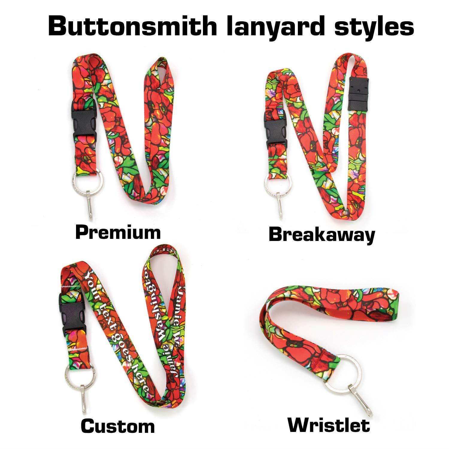 Buttonsmith Tiffany Poppies Premium Breakaway Lanyard - Safety Breakaway, Buckle and Flat Ring - Made in USA