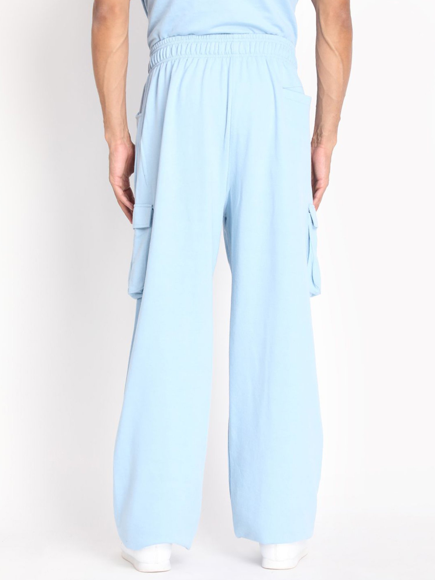 Chkokko Sky Blue Cotton Relaxed Fit Track Pants