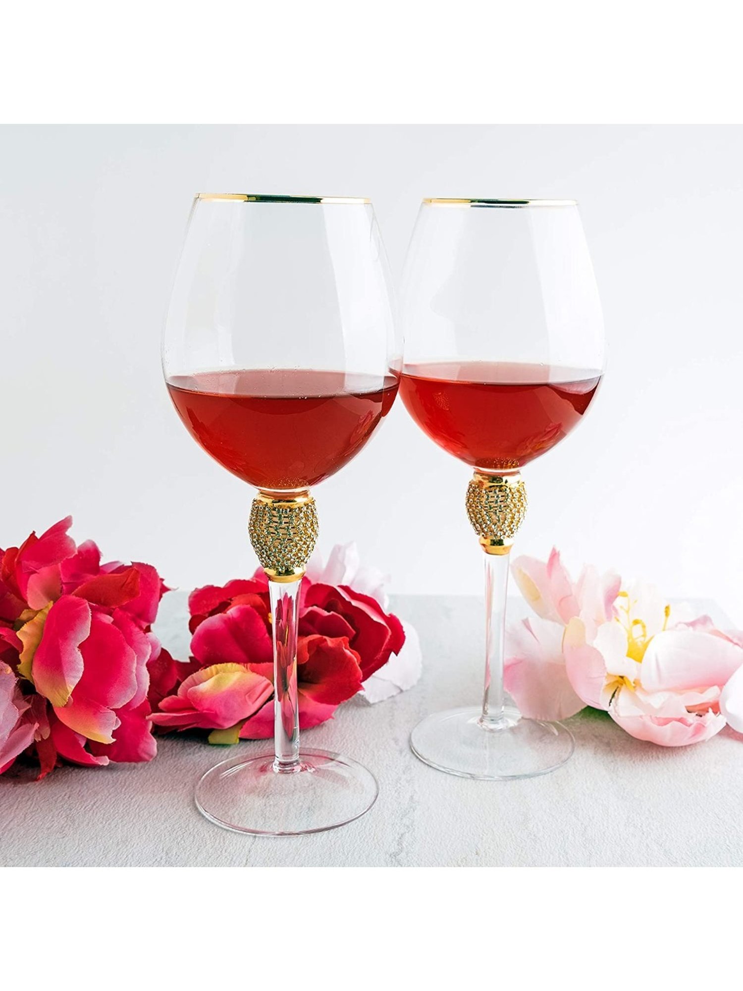 Melbify Gold Stem Transparent Glass Wine Glass with Gold Rim (500ml) - Set of 2