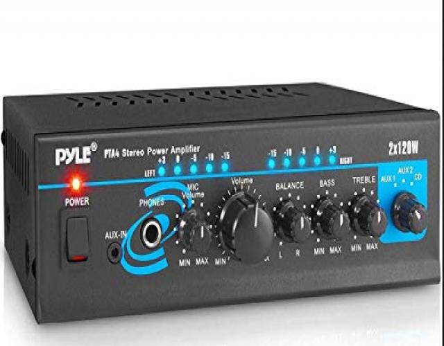 Pyle Home PTA4 Mini 2x120 Watt Stereo Power Amplifier with AUX/CD Input