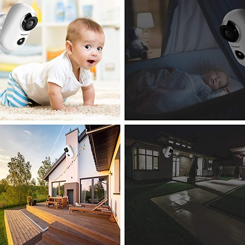 Rechargeable Battery Powered Surveillance System with Motion Detection Night Vision 2Way Audio Waterproof White