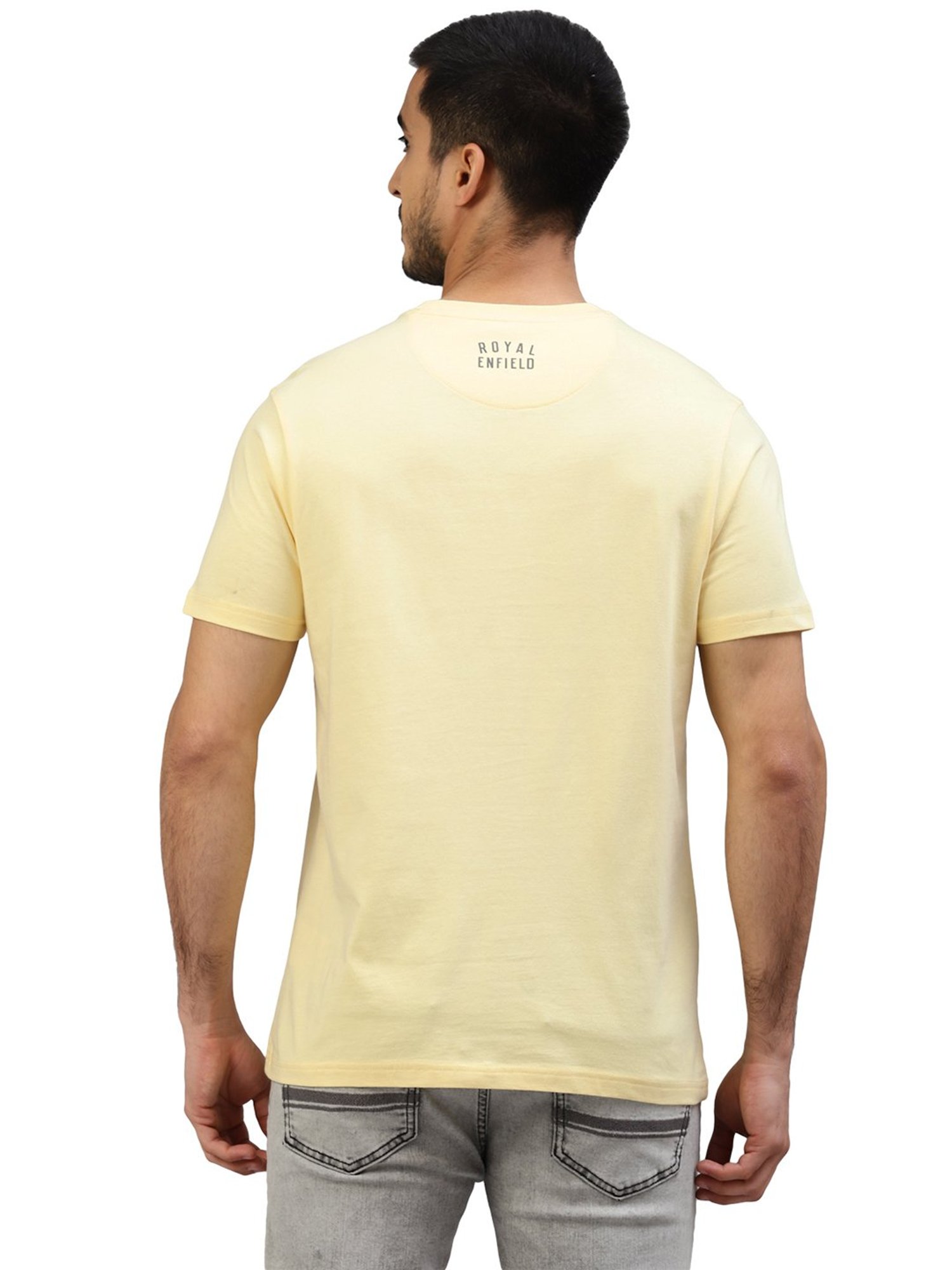 Royal Enfield Mountain Trail Light Yellow Regular Fit Printed Crew T-Shirt