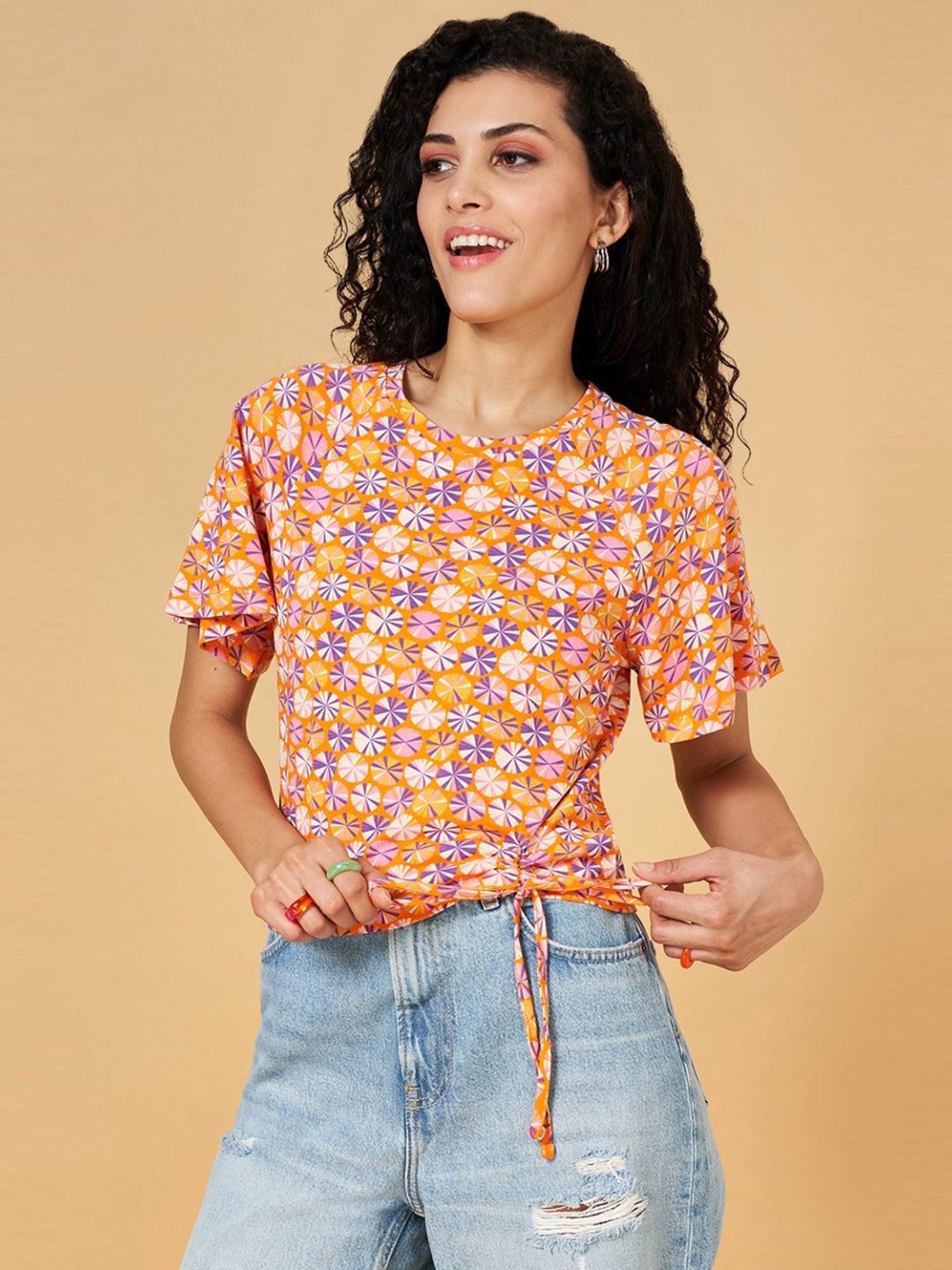 YU by Pantaloons Orange Printed Top
