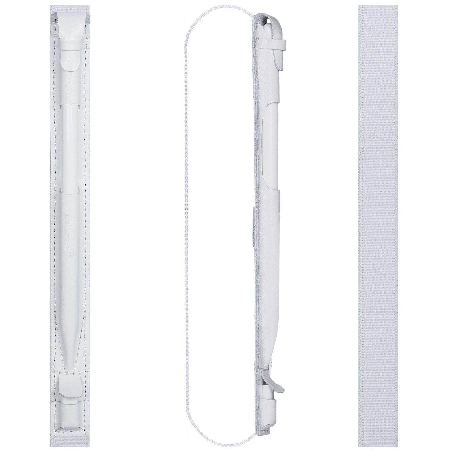 Fullmosa 4 Colors for Apple Pencil Holder, Genuine Litchi Texture Leather Apple Pencil Sleeve with USB pocket Handmade Compatible with iPad Pro 9.7& iPad Pro 10.5" Cases, White