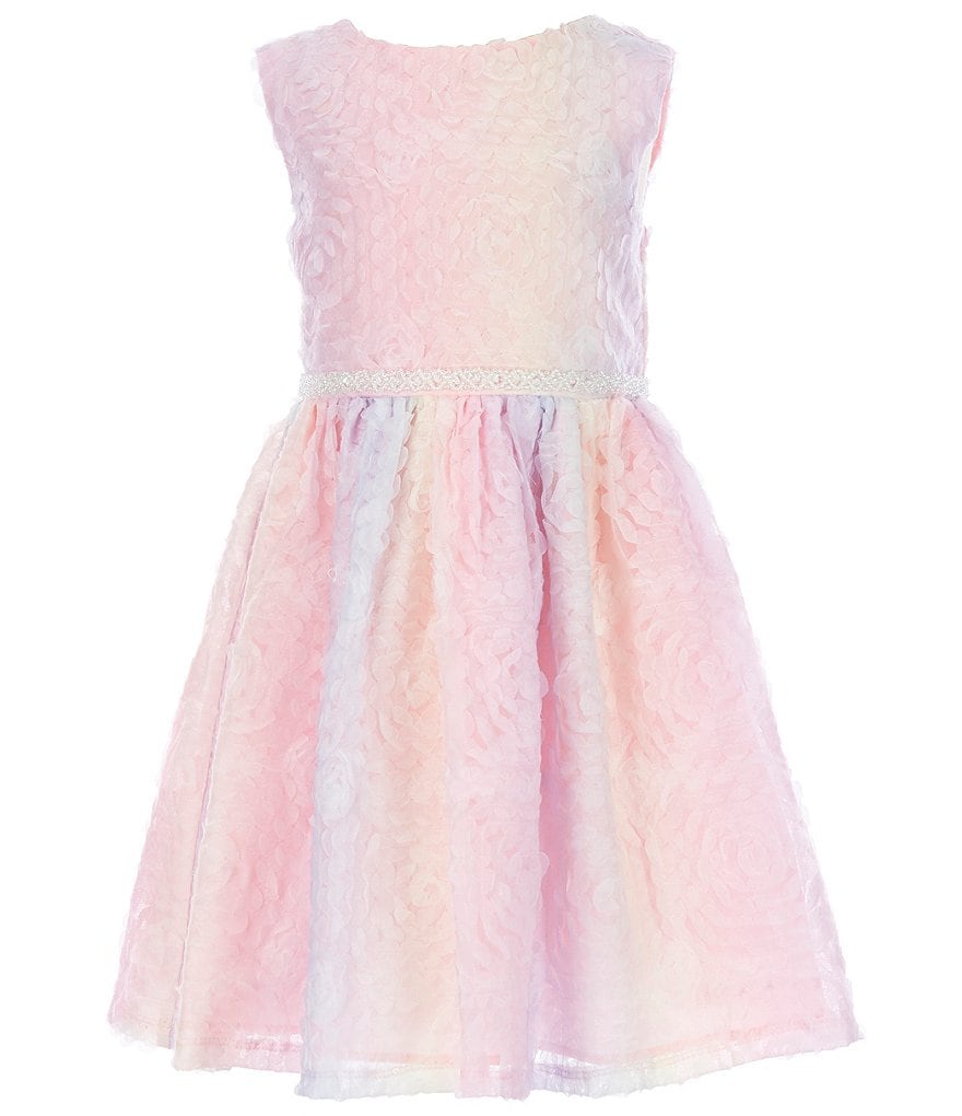 Little Angels by Us Angels Little Girls 2T-6X Rainbow Textured Mesh Fit-And-Flare Dress
