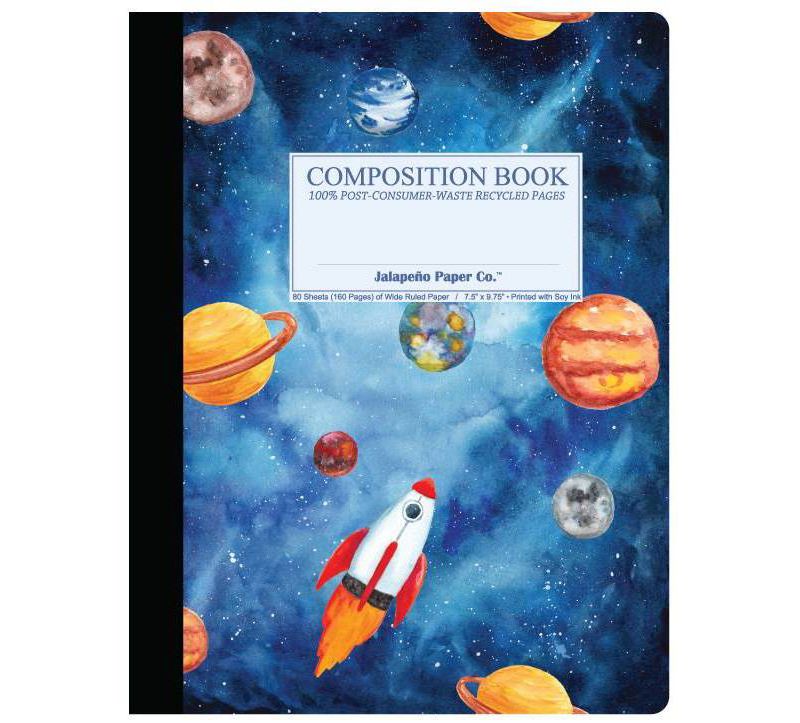 Composition Notebook Wide Ruled Rocket Ship - Jalapeno Paper Co