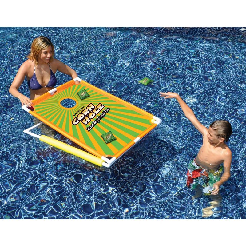 Swimline 91690 Swimming Pool Floating Cornhole Bean Bags Toss Game Set 2 Boards