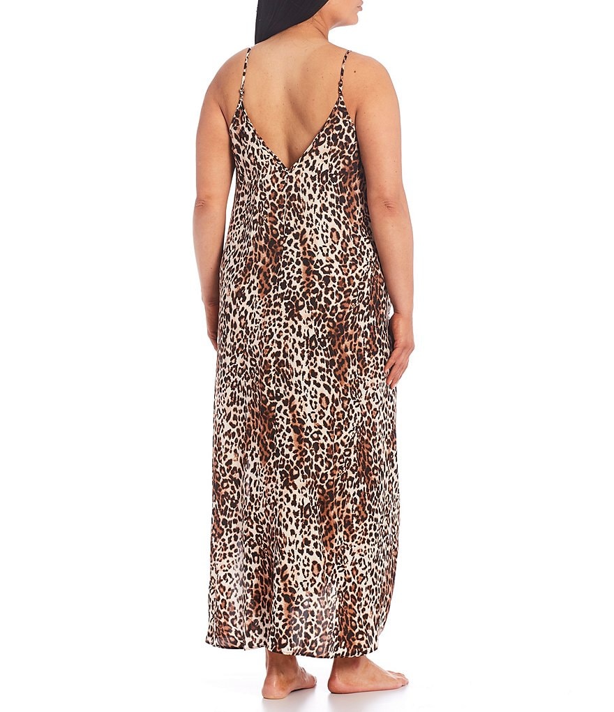 VAN WINKLE & CO. Plus Size Leopard Print Satin Maxi Chemise