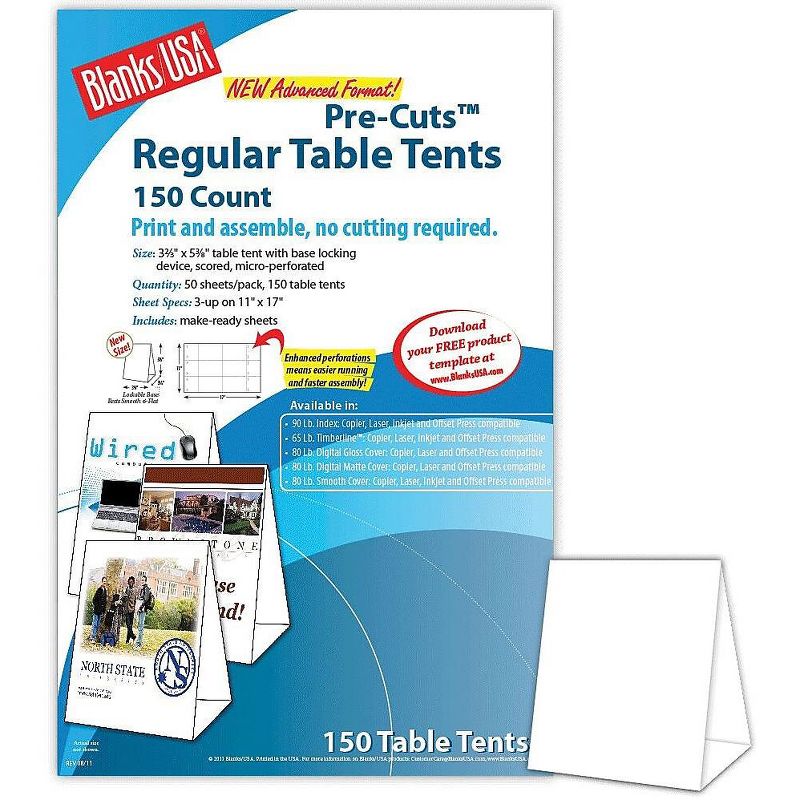 Blanke 3.67 x 3 1/8 x 5 3/8 80 lbs. Digital Table Tent White 150/Pack TTU01FLWH