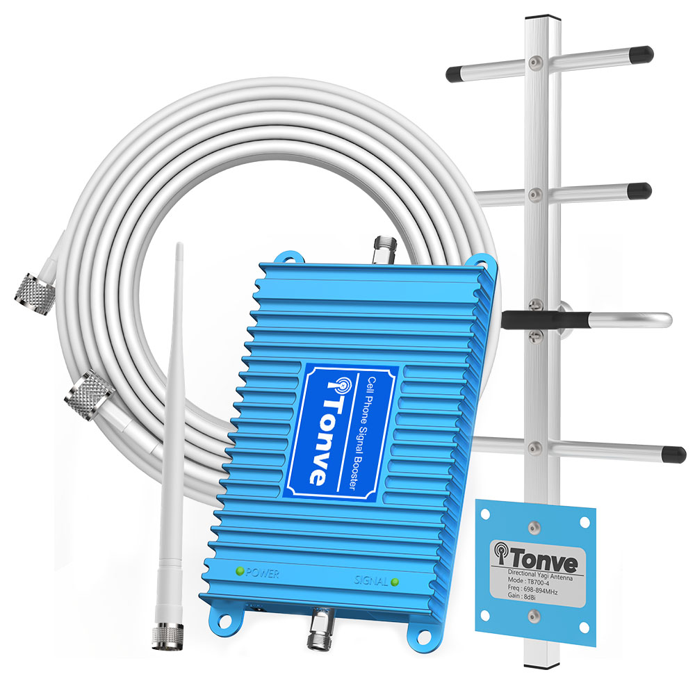 Tonve Cell Phone Signal Booster for Home and Office Up to 2,500 Sq Ft | Boost 4G LTE Data for Verizon and AT&T | 65dB Dual Band 12/17/13 Cellular Repeater with High Gain Antennas