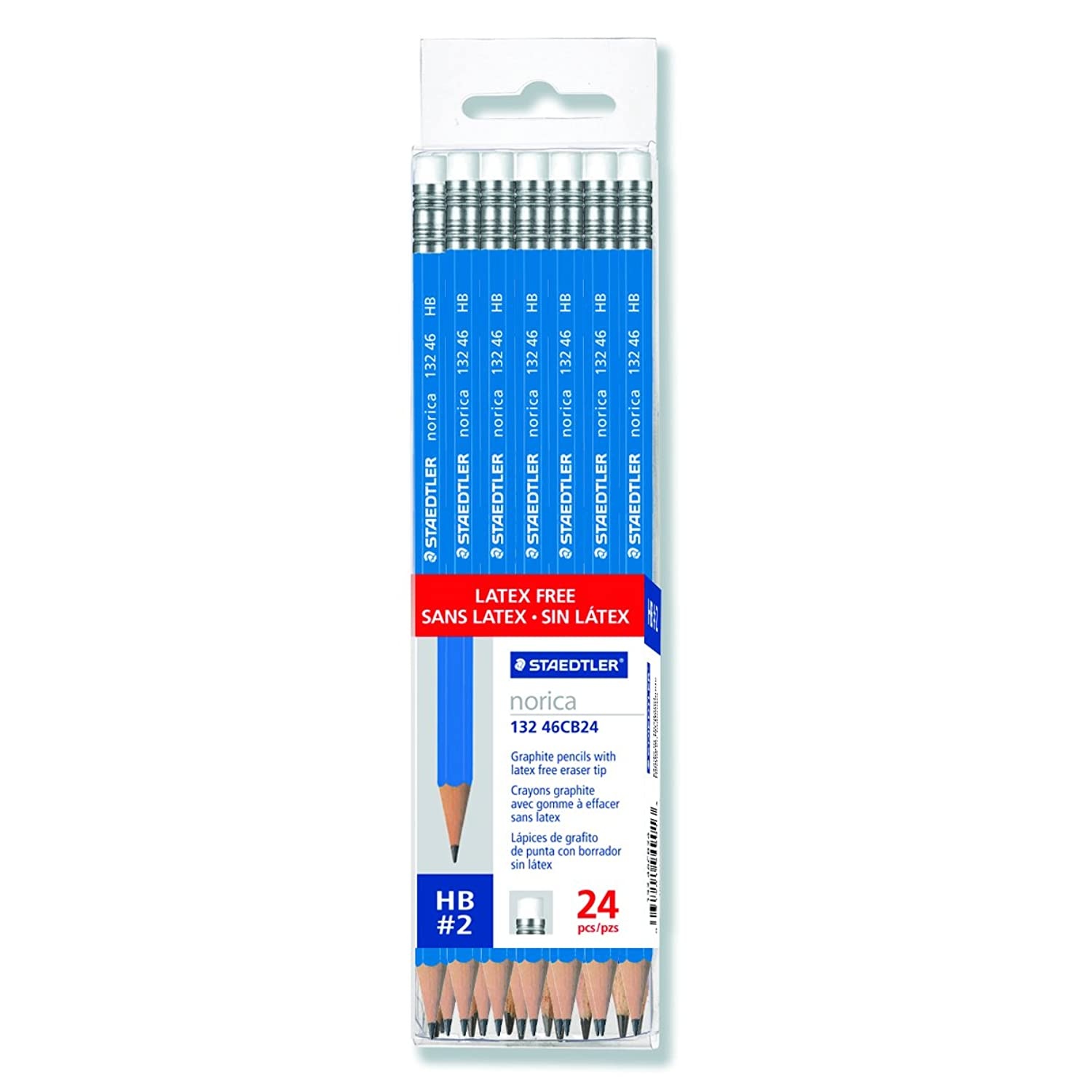 Staedtler Norica 2 HB Pre-Sharpened Hexagonal Graphite Pencils With Eraser Tips, 24 Pack