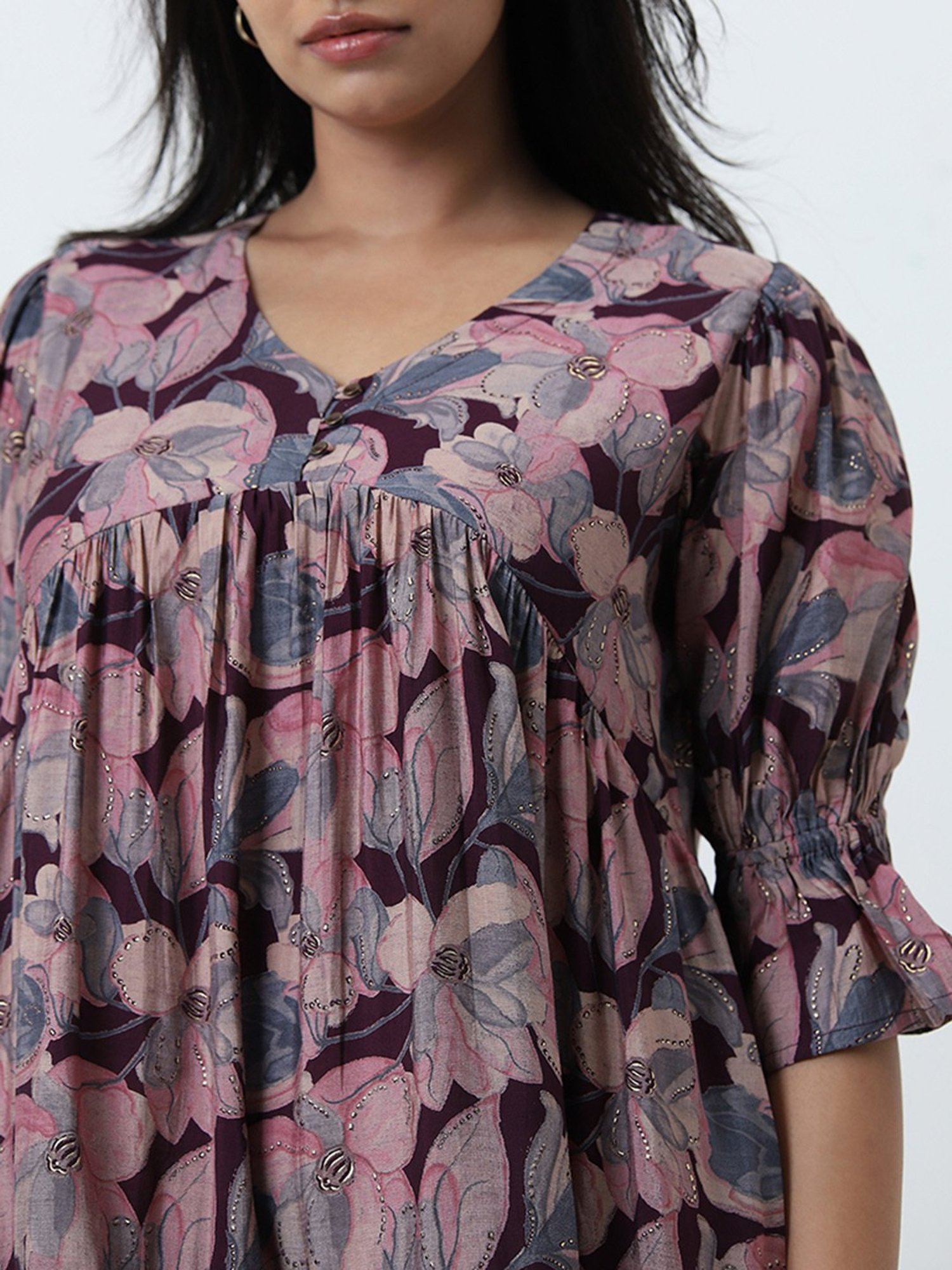 Diza by Westside Purple Floral Design A-Line Dress