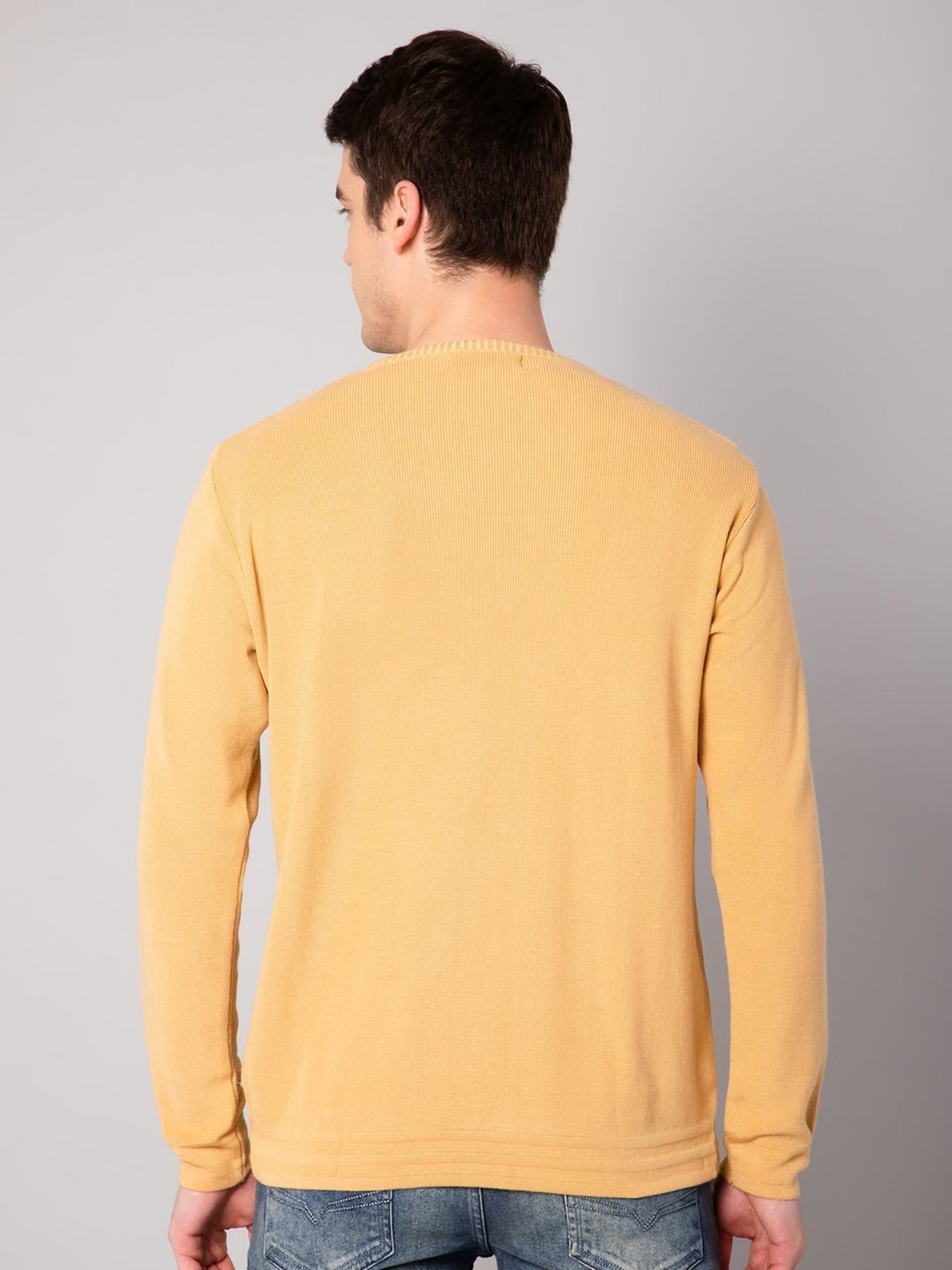 Cantabil Mustard Regular Fit Printed Sweater