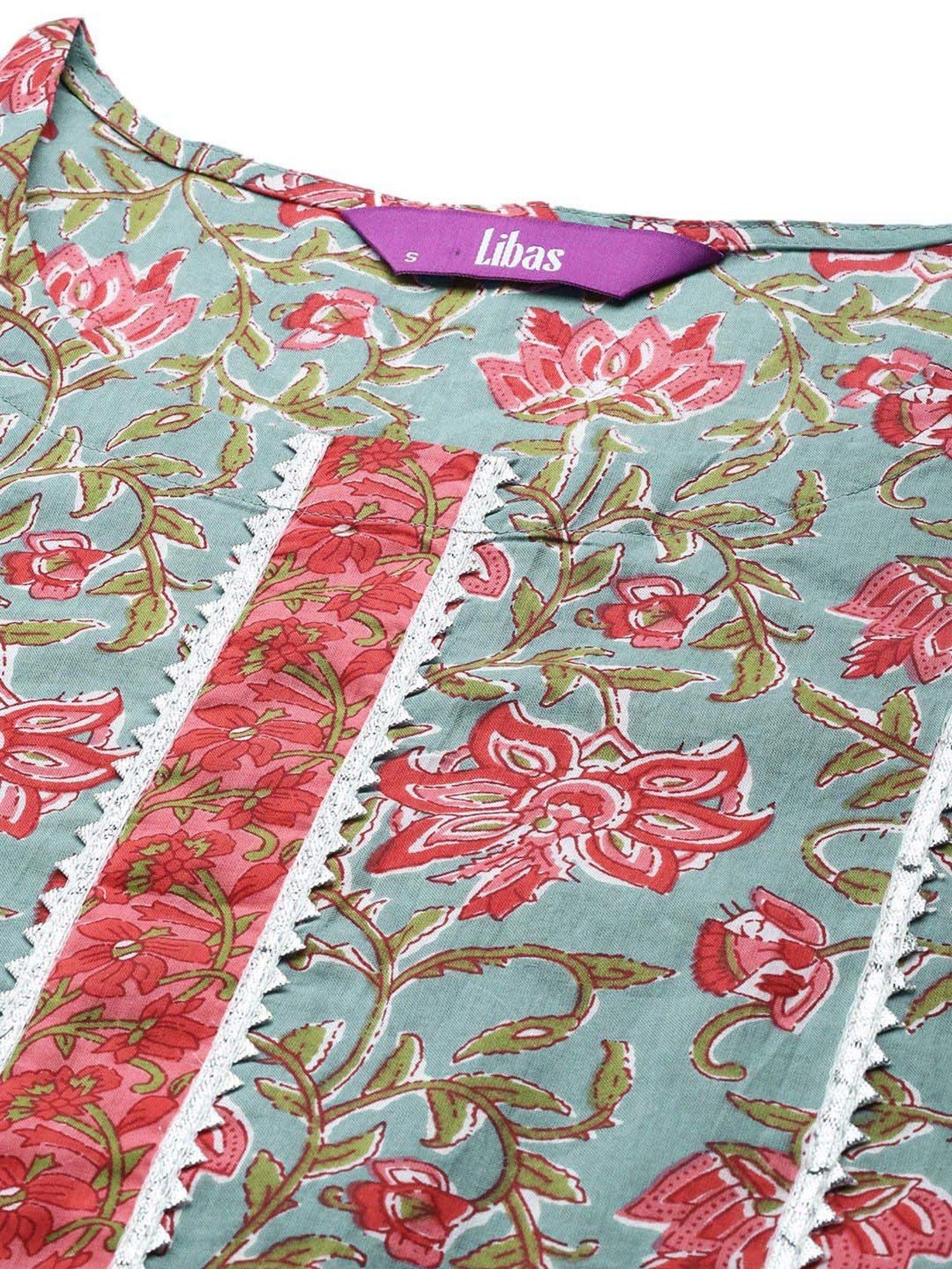 Libas Blue & White Cotton Printed Kurta Palazzo Set With Dupatta