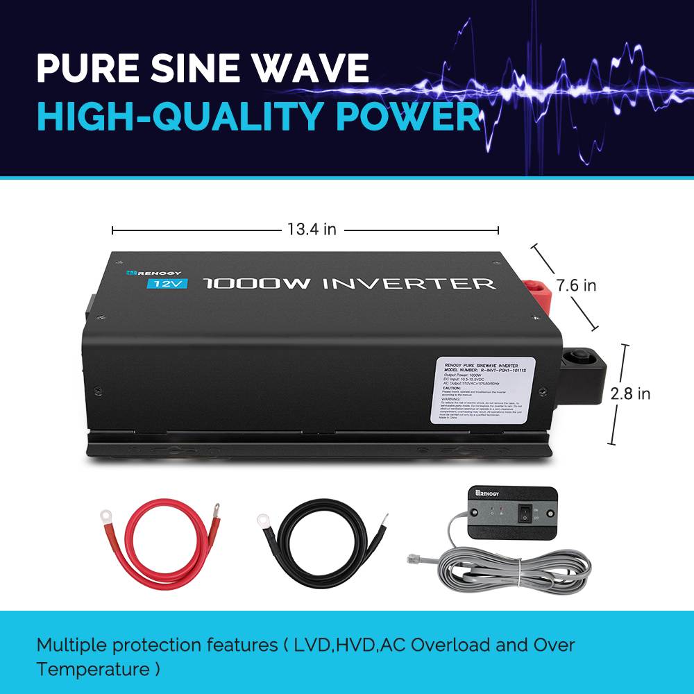 Renogy 1000W 12V Pure Sine Wave Inverter With Power Saving Mode