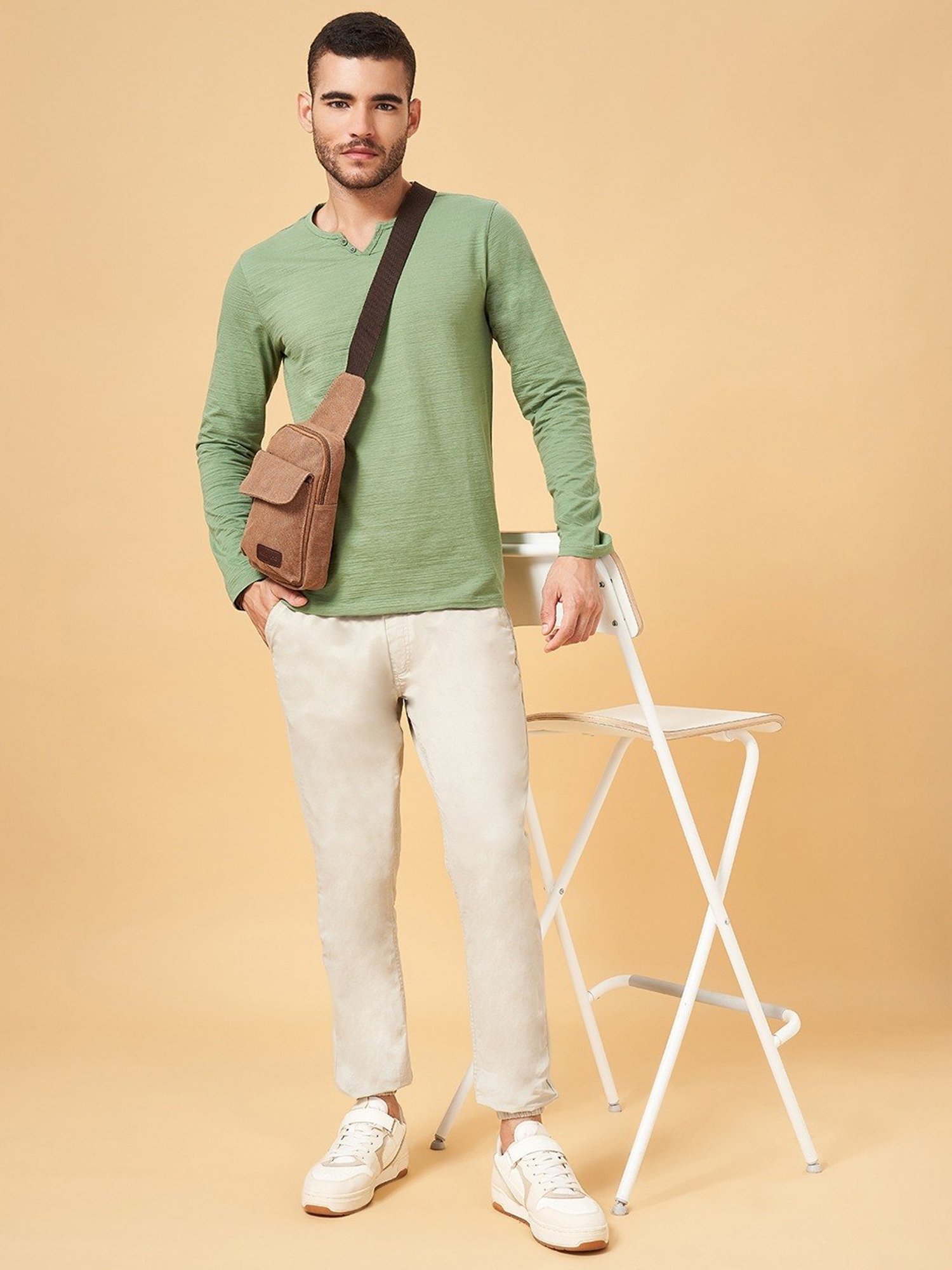 Urban Ranger by Pantaloons Sage Green Slim Fit T-Shirt