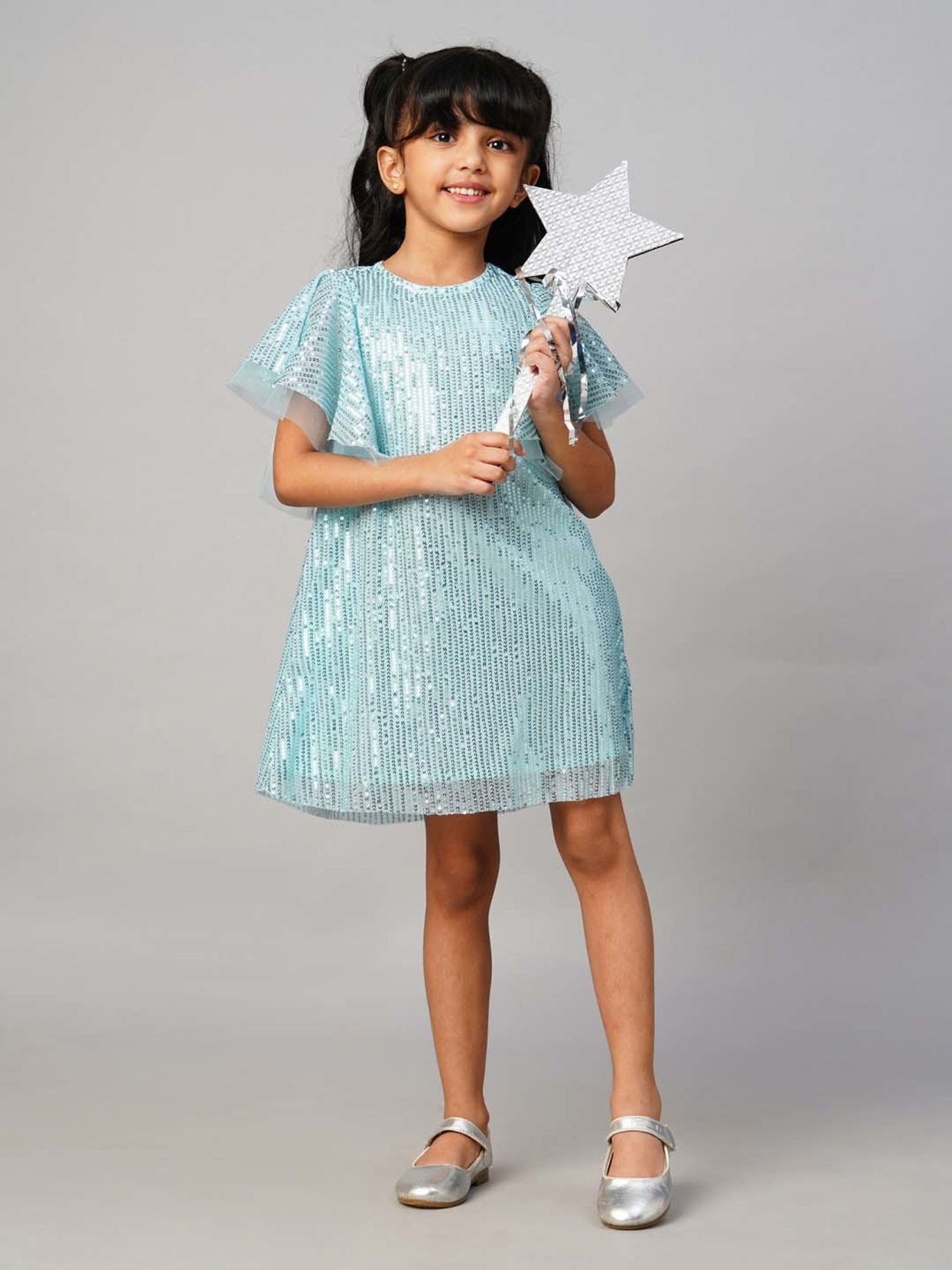 Lil Drama Kids Blue Embellished Dress