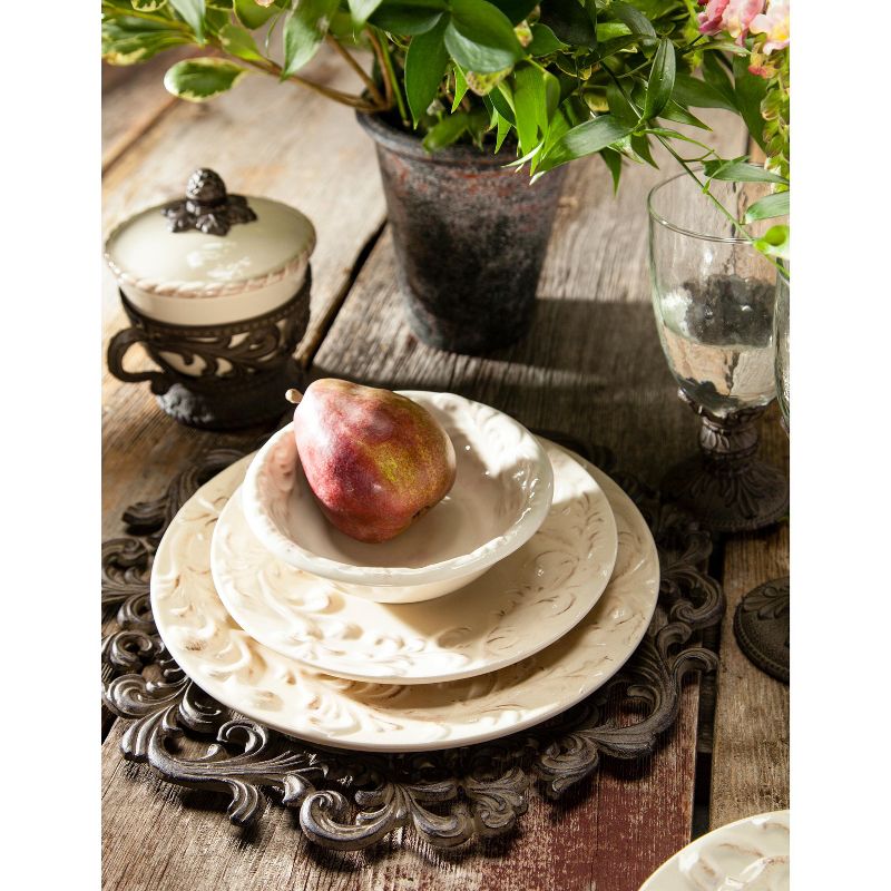 GG Collection 4 8.5"D Cream-Colored Acanthus Leaf Embossed Salad Plates