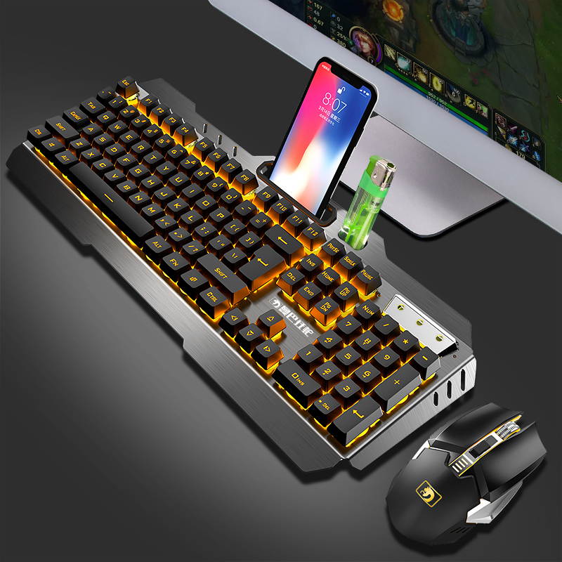 Wireless Gaming Keyboard And Mouse Set, Rechargable Backlit Mechanical Feel Waterproof Metal Panel Keyboard Mouse for Laptop PC Gamer