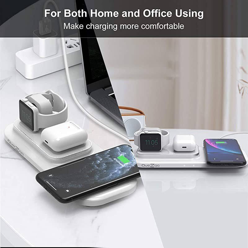 Wireless Charging Station 3 in 1 Wireless Charging Pad Fast Wireless Charger Dock Compatible with Airpods Pro2 Apple Watch Series 5 4 3 2 iPhone 11 12 Pro Max Xs Xr X with QC 30 Adapter