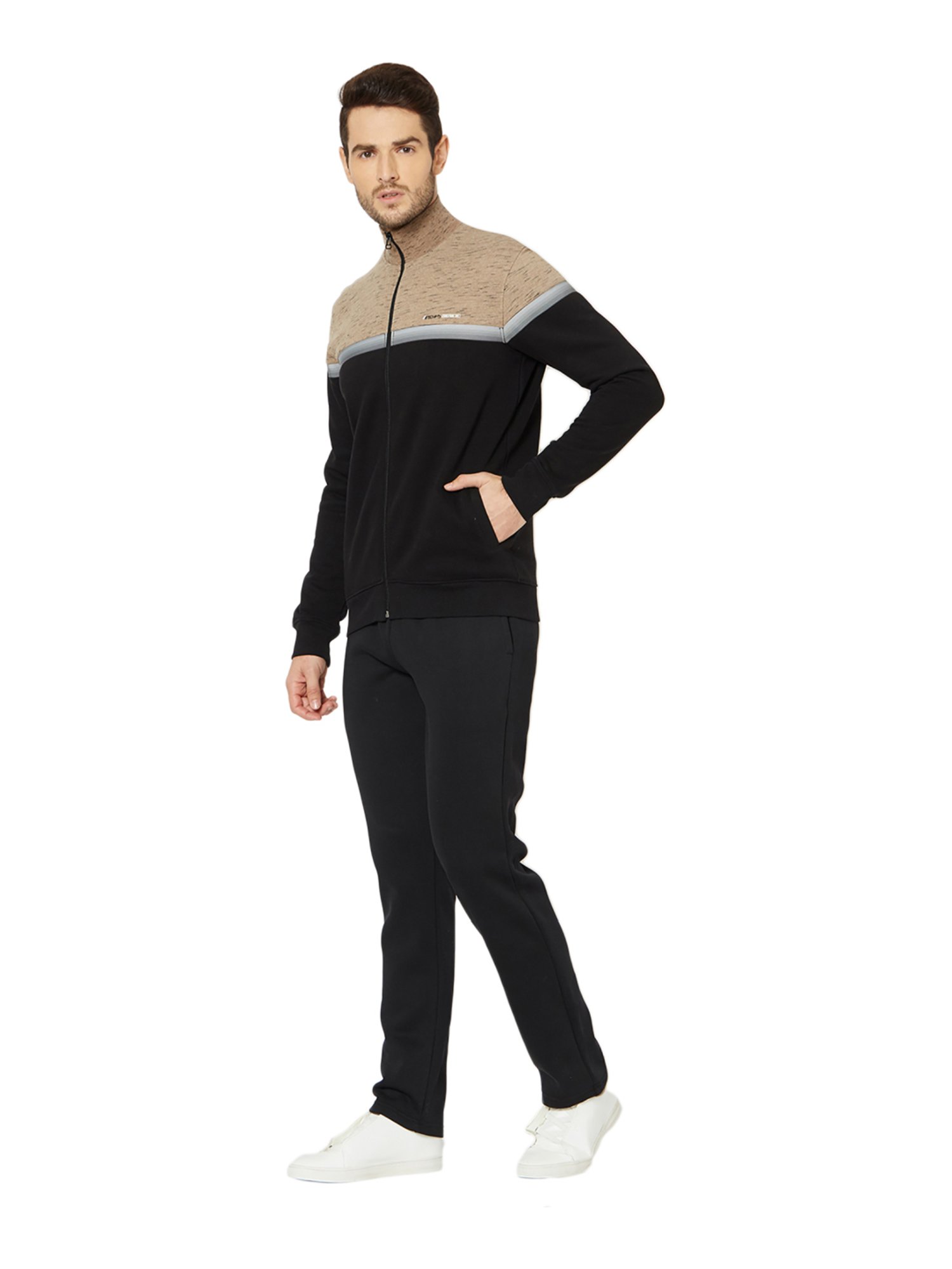 Sweet Dreams Stone & Black Regular Fit Self Pattern Tracksuit