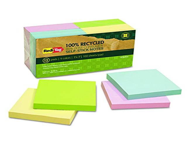 reditag 26704 100% recycled notes, 3 x 3, four colors, 100sheet pad pack of 12 pads
