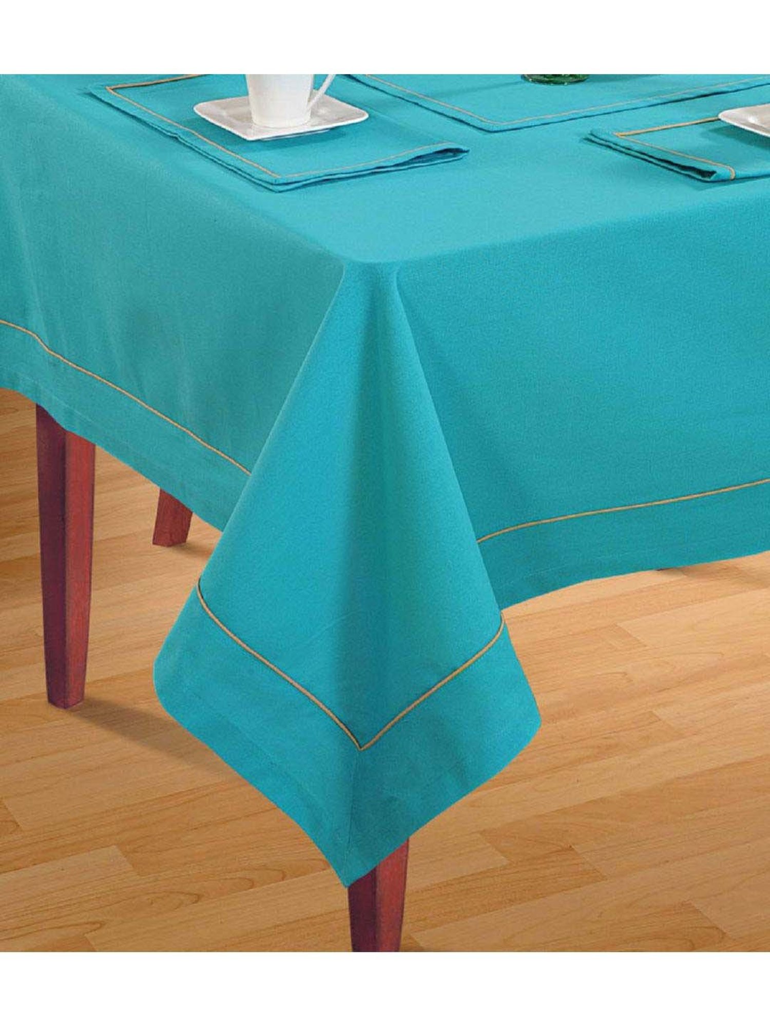 Swayam Sky Blue Cotton 200 TC 4 Seater Table Cover - Set of 1