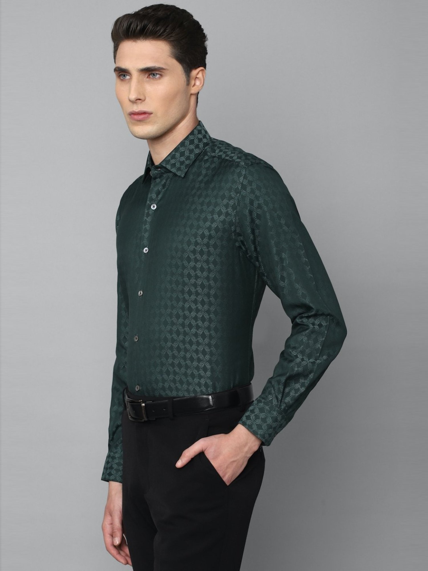 Luxure By Louis Philippe Green Regular Fit Printed Shirt