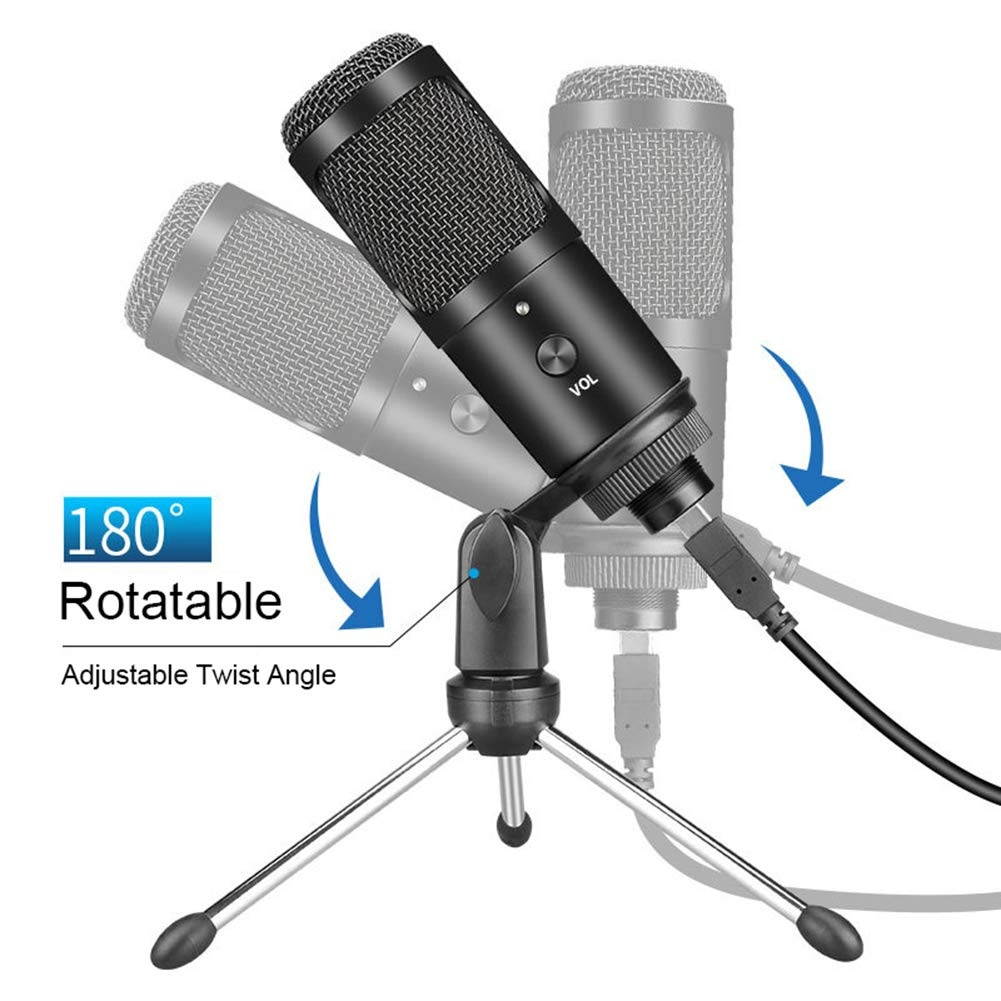 Recording Microphone, USB Condenser Gaming Microphone Adjustable Microphone with Stand Suitable for Meetings/Recording