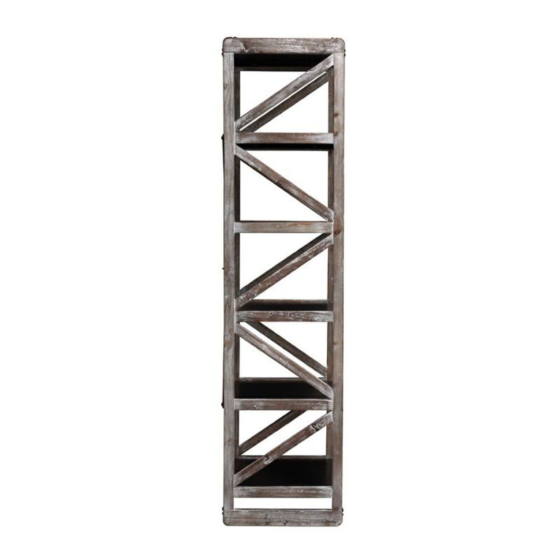 Steel 6 Shelf Bookshelf in White Wash and Black - Burnham Home Designs