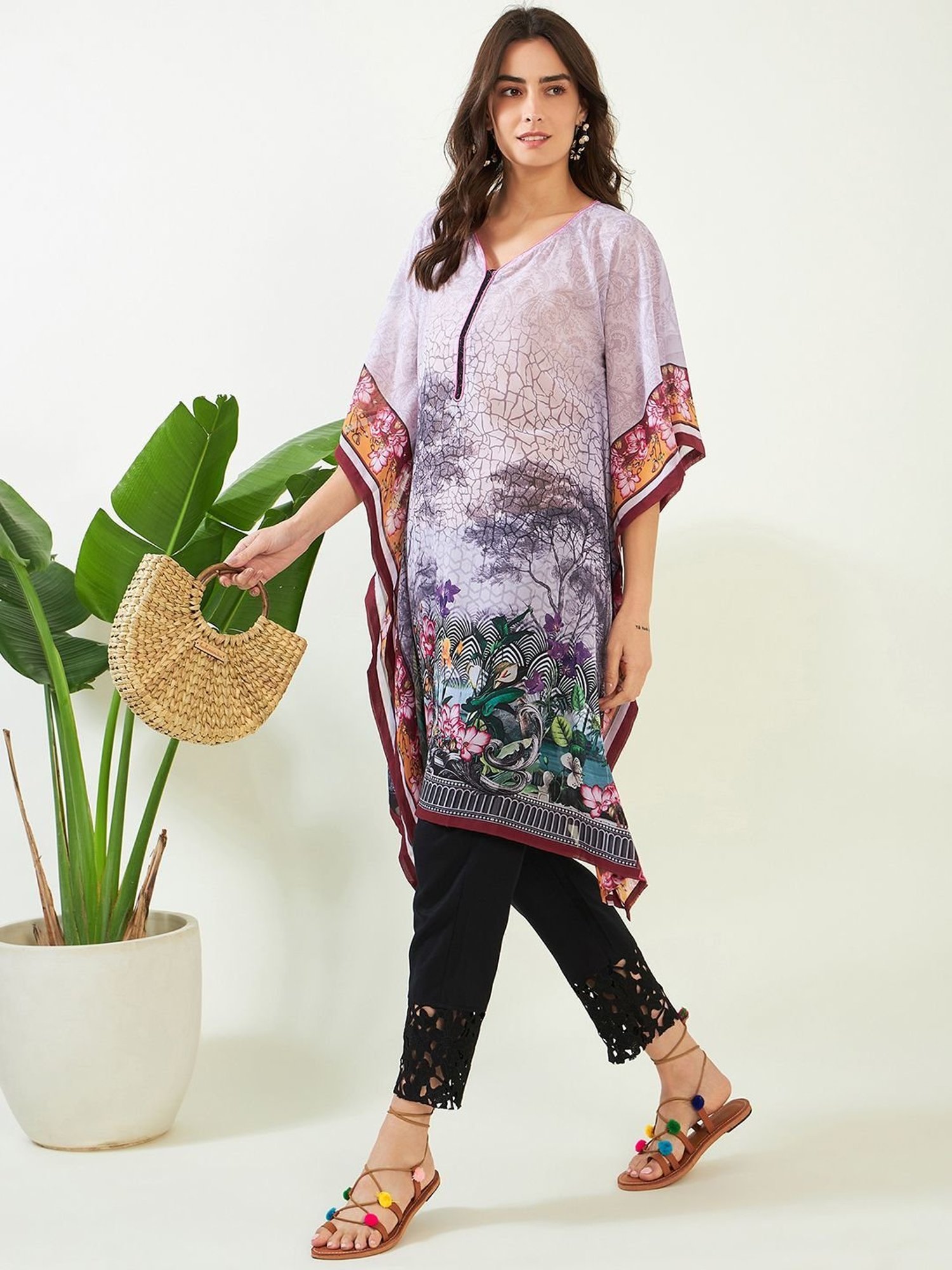 The Kaftan Company Lilac Printed A Line Kaftan