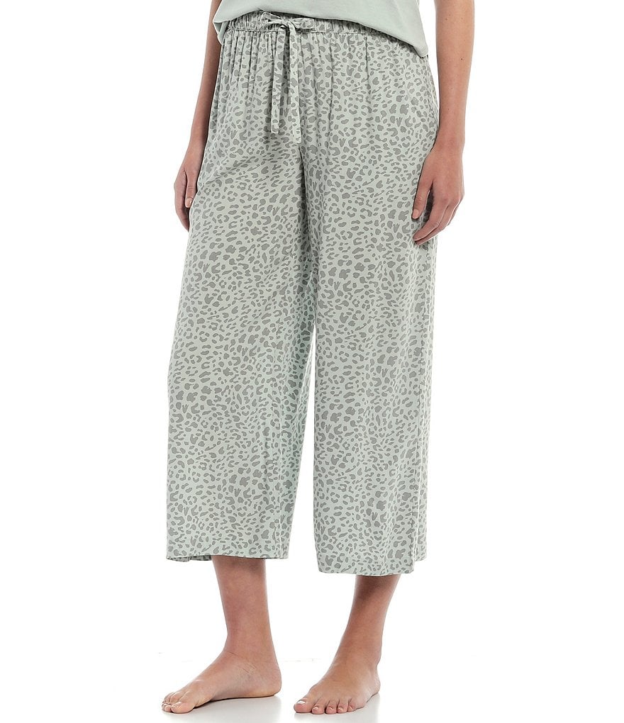 Jasmine & Ginger Animal Print Cropped Wide-Leg Woven Coordinating Sleep Pants