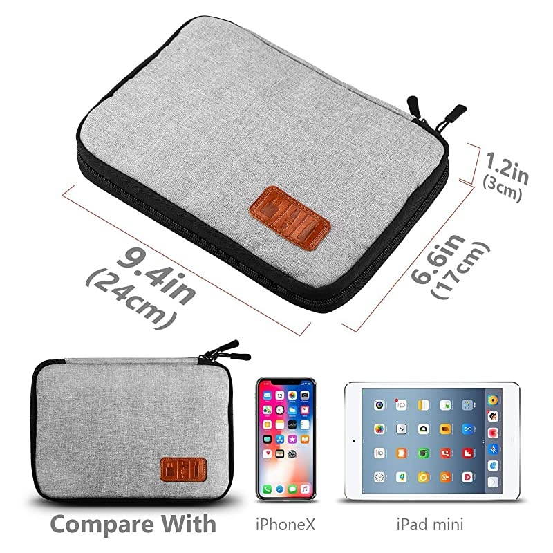 Organizer Waterproof Portable Travel Cable Accessories Bag Soft Case with 10pcs Cable Ties for USB Drive Phone Charger Headset Wire SD Card Power Bank(Grey)