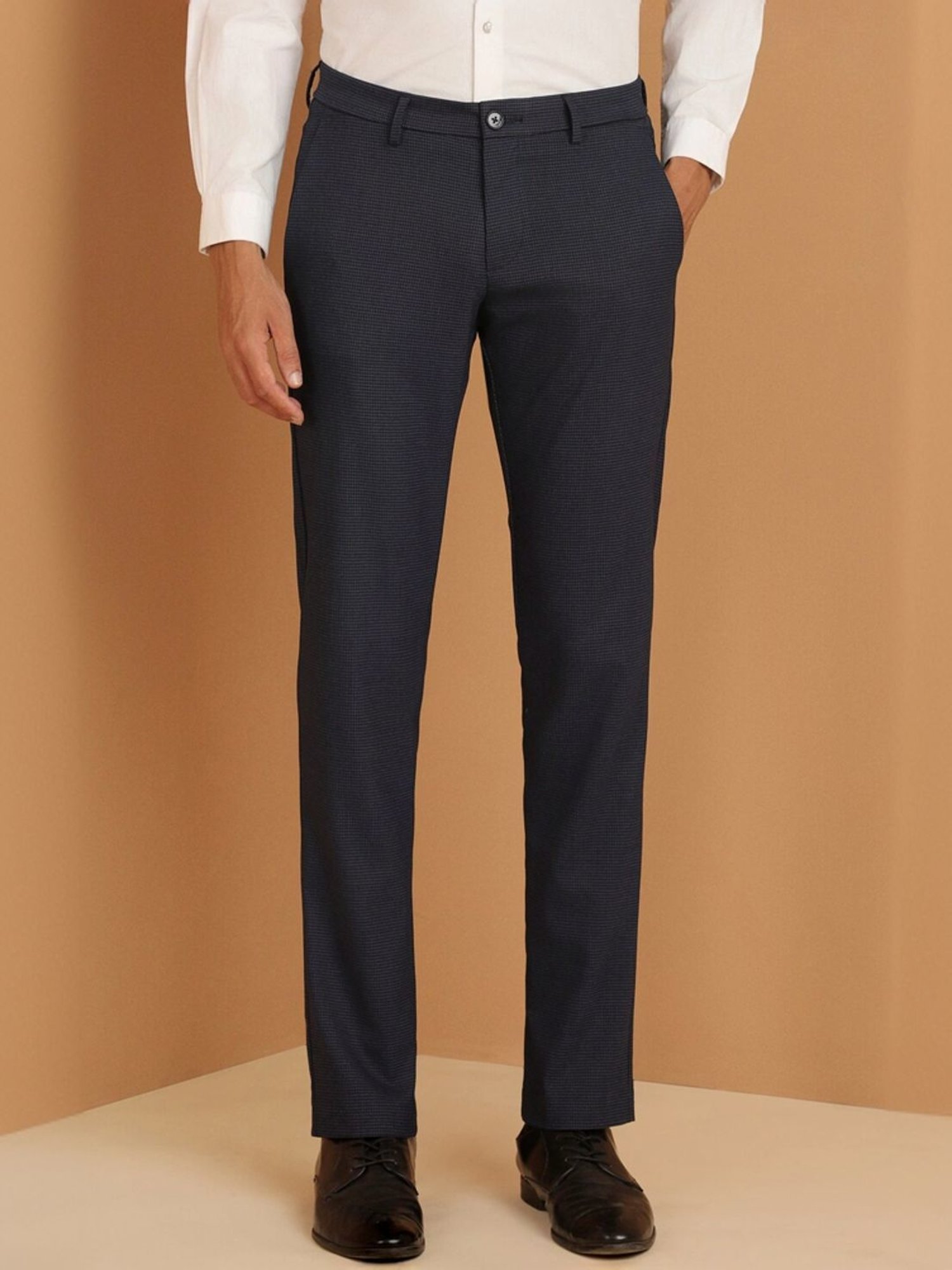 Allen Solly Navy Slim Fit Checks Trousers