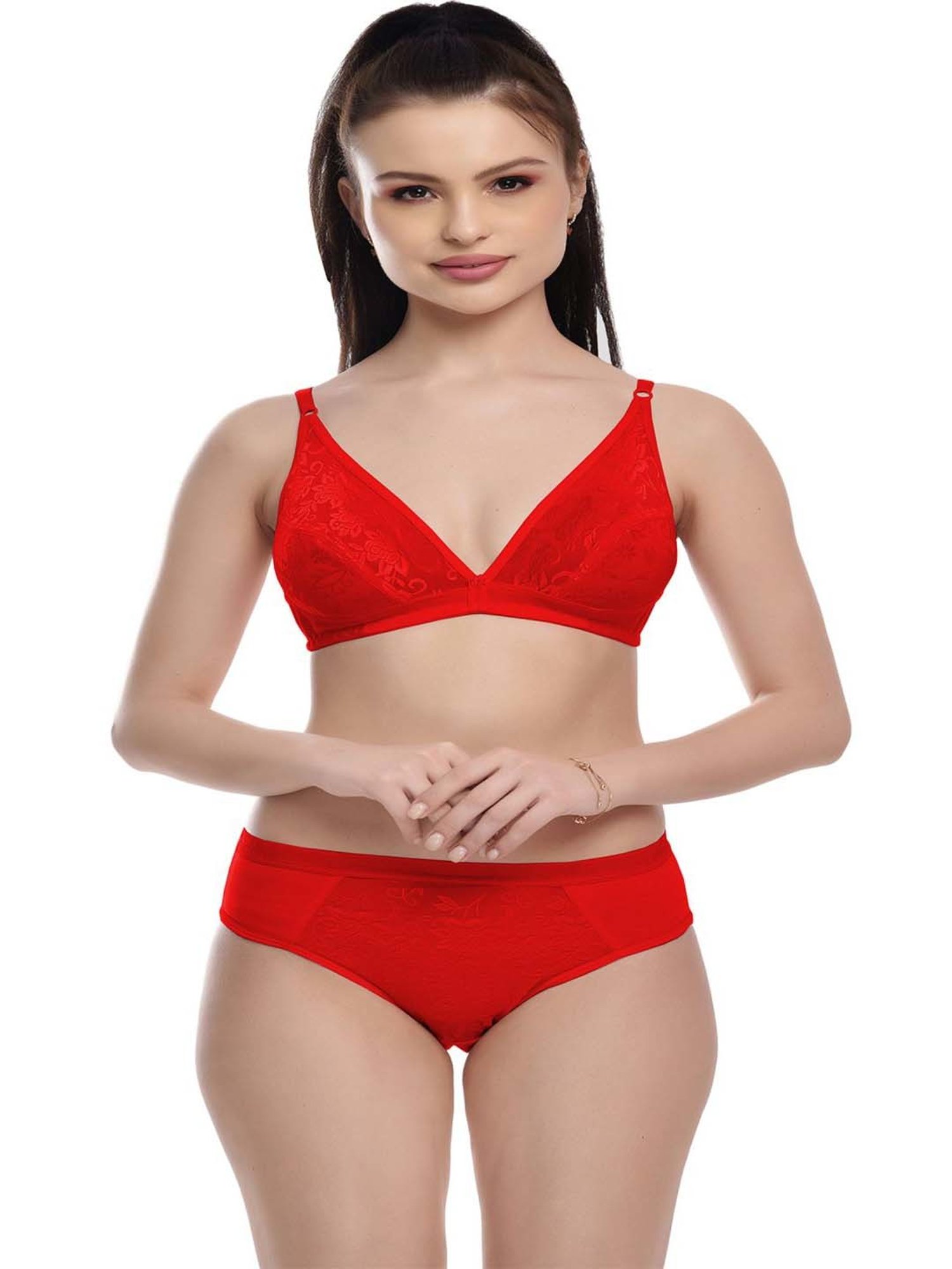 mod & shy Pink Self Pattern Lingerie Set