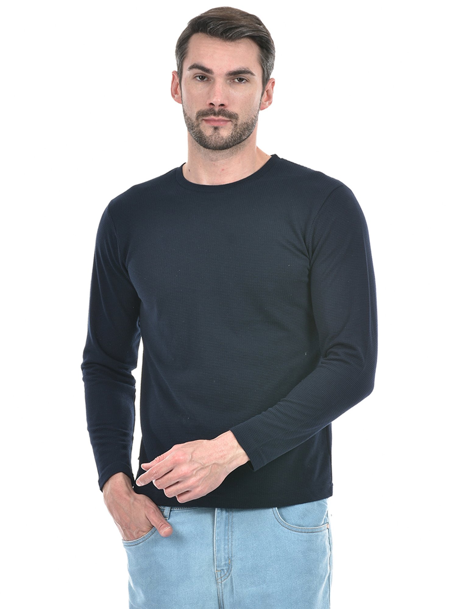 Integriti Navy Regular Fit Textured Crew T-Shirt
