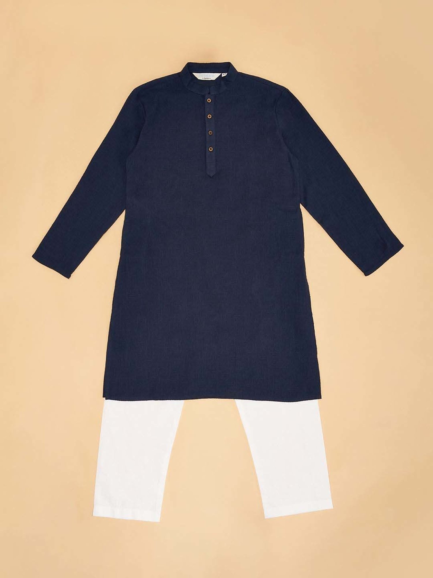 Fourfolds Boys Blue & White Solid Full Sleeves Suit Set