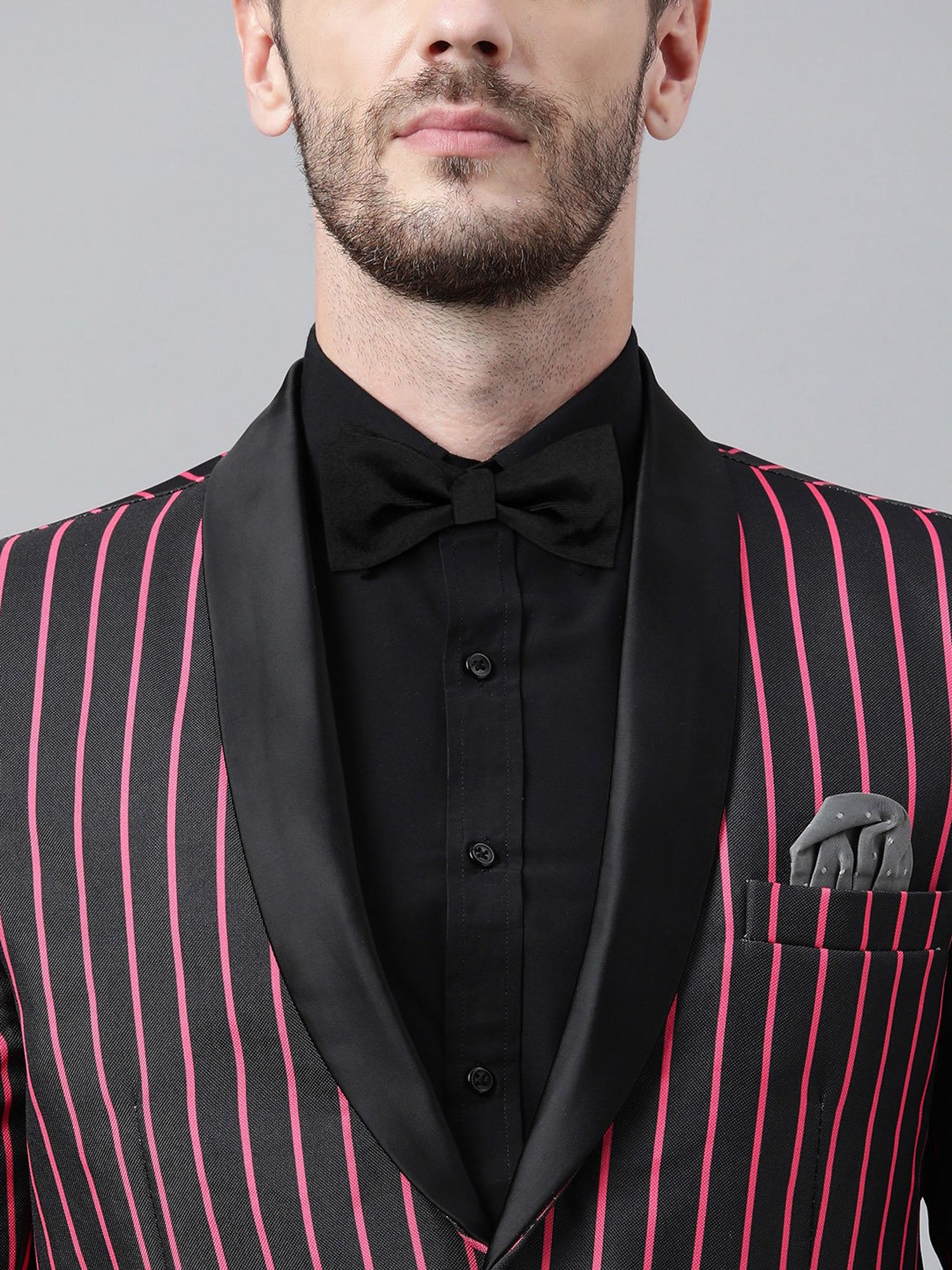 Hangup Plus Black & Pink Regular Fit Striped Blazer