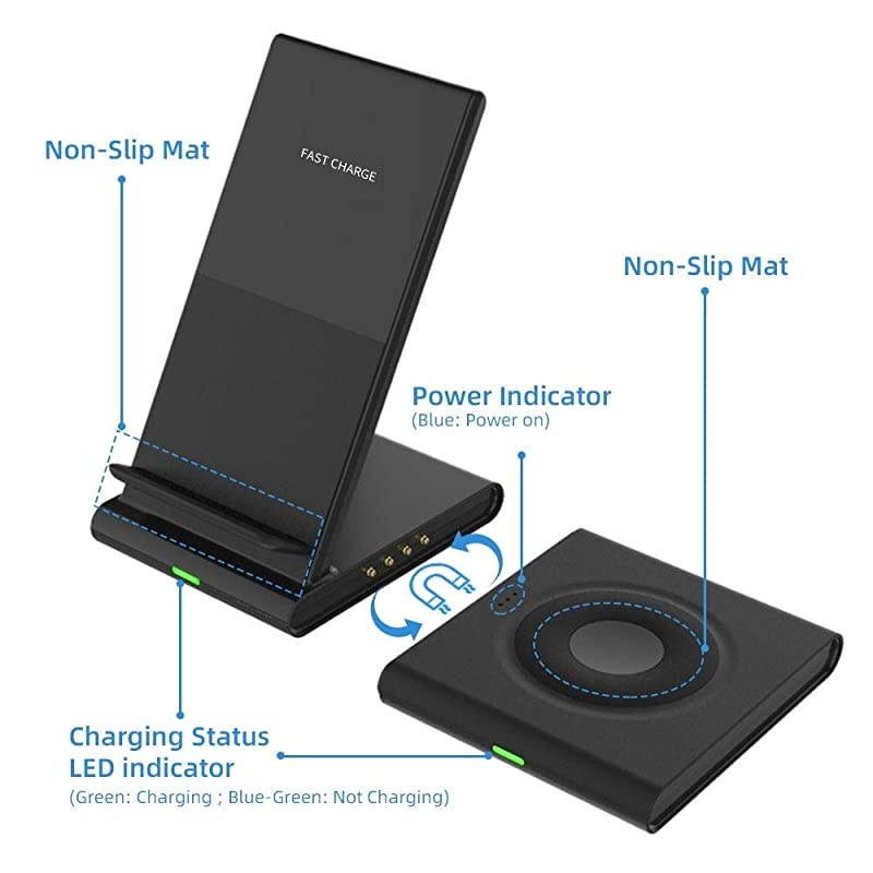 Dual Wireless Charger Qi Certified Wireless Charging Stand for iPhone 12 Pro1211 Pro MaxXsXrX8 PlusAirpods ProSamsung Galaxy S20S10S9Samsung WatchGalaxy Buds with QC 30 Adapter