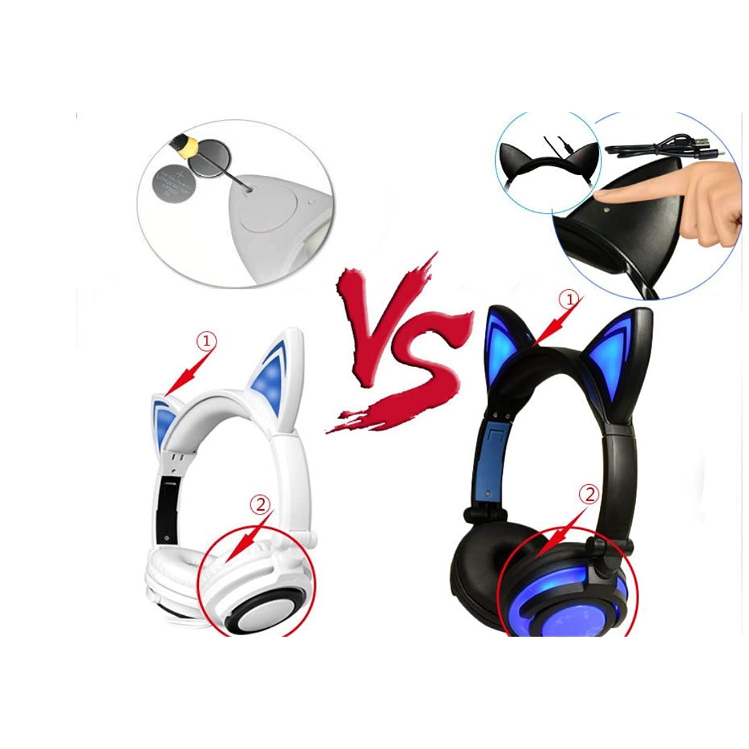 Kids Headphones Wired Over-Ear Foldable LED Gaming Flashing Lights with USB Charger Earphone Headset for iPhone 6s,6s Plus,Android,iPad and Computer (Black&Blue,New Version)