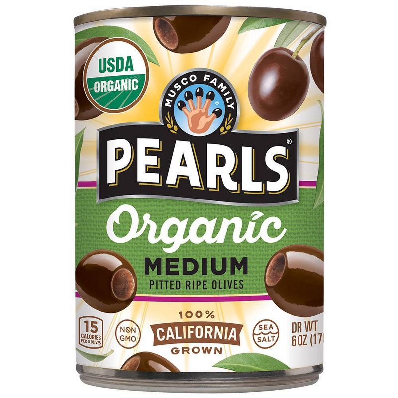 Pearls Organic Medium Pitted Ripe Olives - 6oz