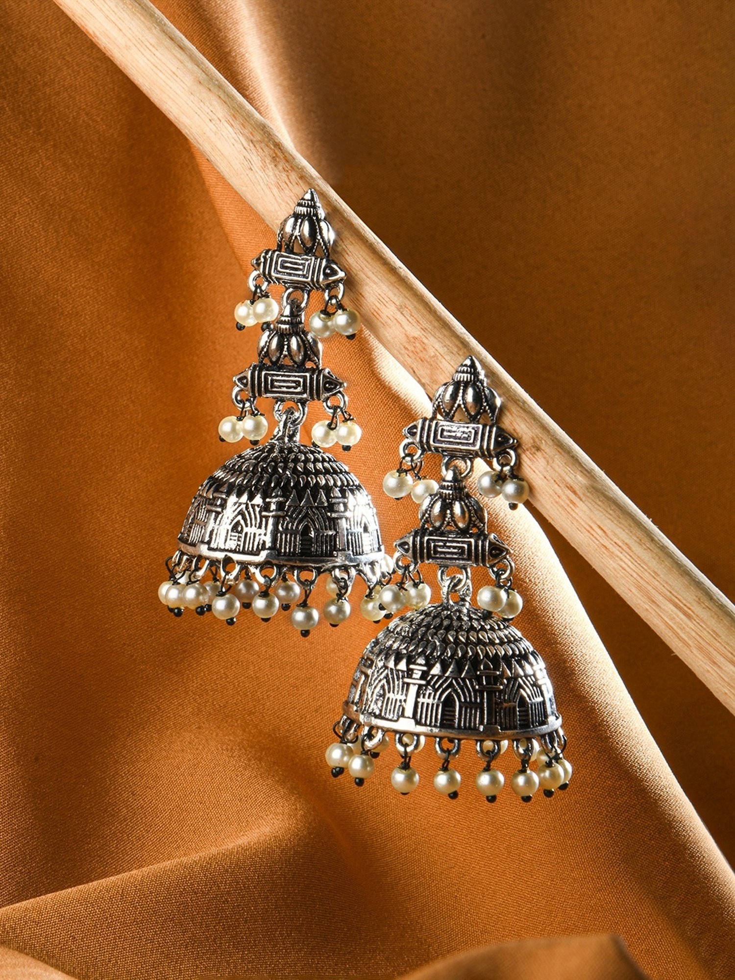 Fida Oxidised Silver Temple Inspired Jhumki Earrings