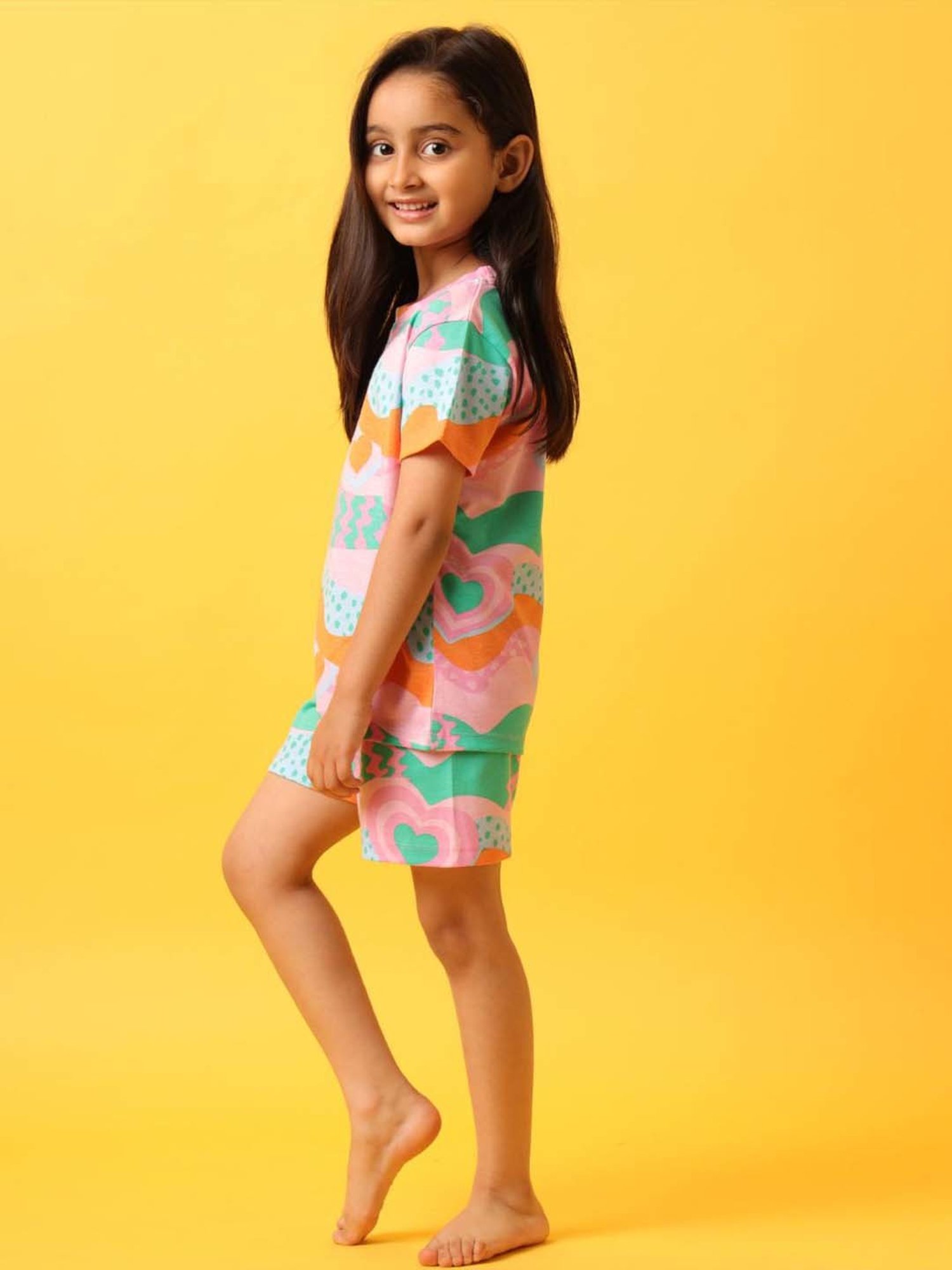 Anthrilo Kids Pink Cotton Printed T-Shirt & Short