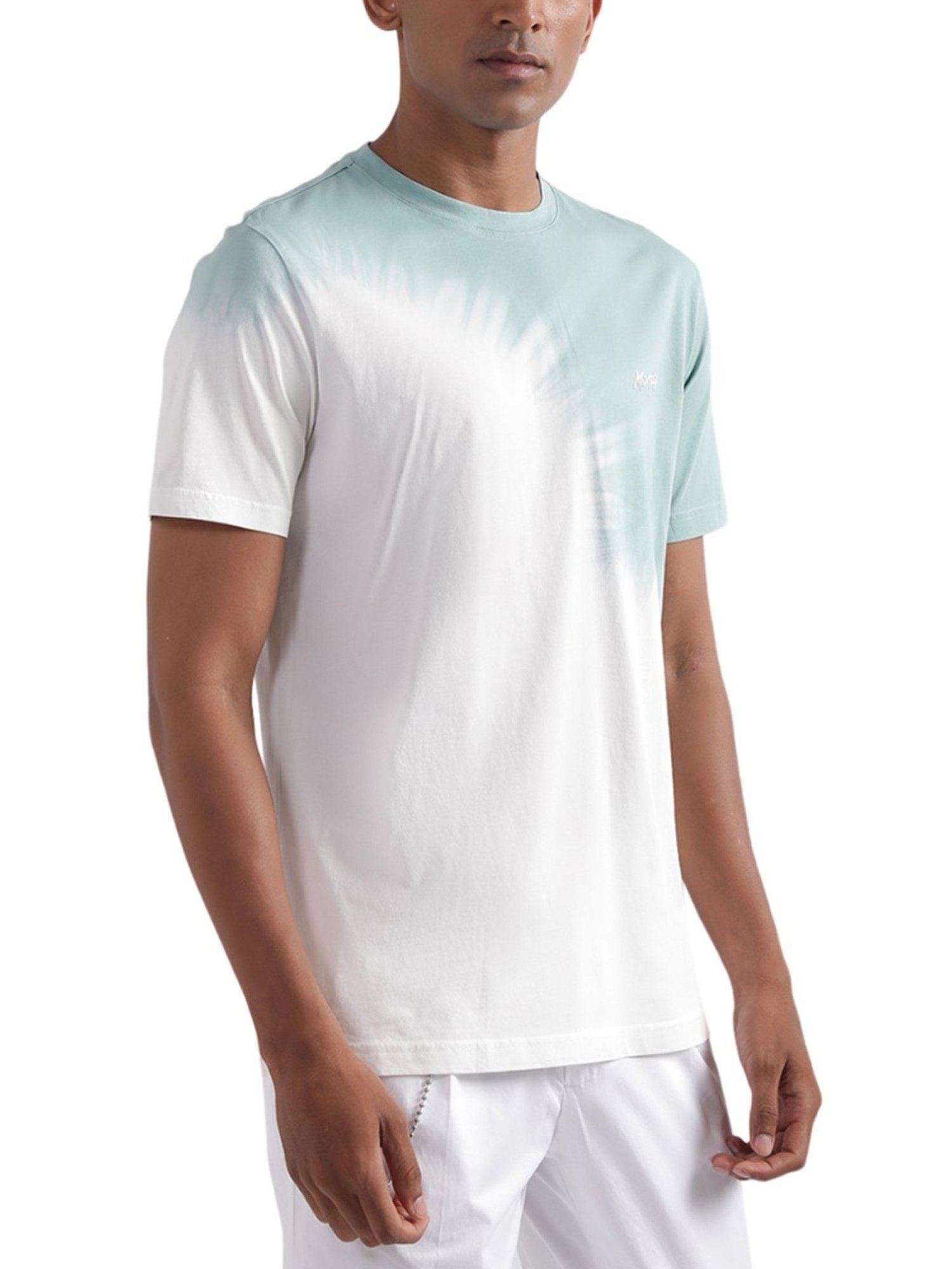 Antony Morato Turquoise Cotton Regular Fit Printed T-Shirt