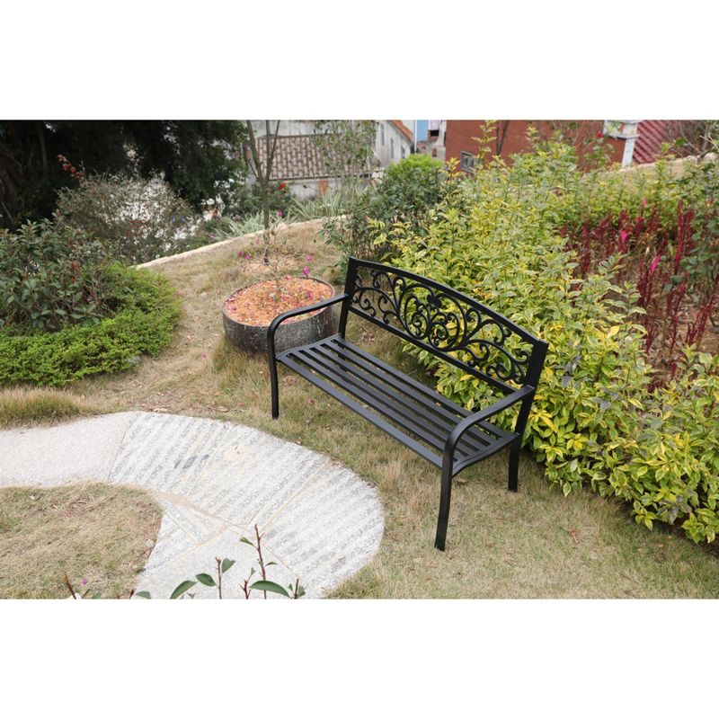 Gardenised Black Patio Garden Park Yard 50" Outdoor Steel Bench Powder Coated with Cast Iron Back
