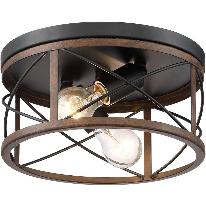 John Timberland Ravi 11 1/4" Wide Black and Wood Grain 2-Light Ceiling Light