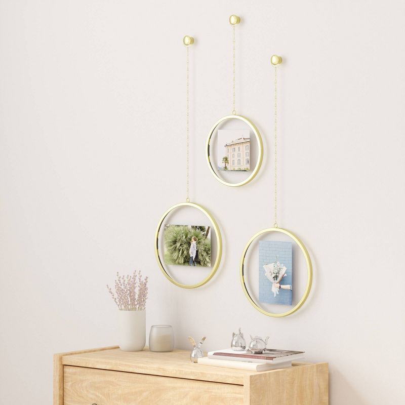 Set of 3 Fotochain Circular Photo Display Matte Brass - Umbra