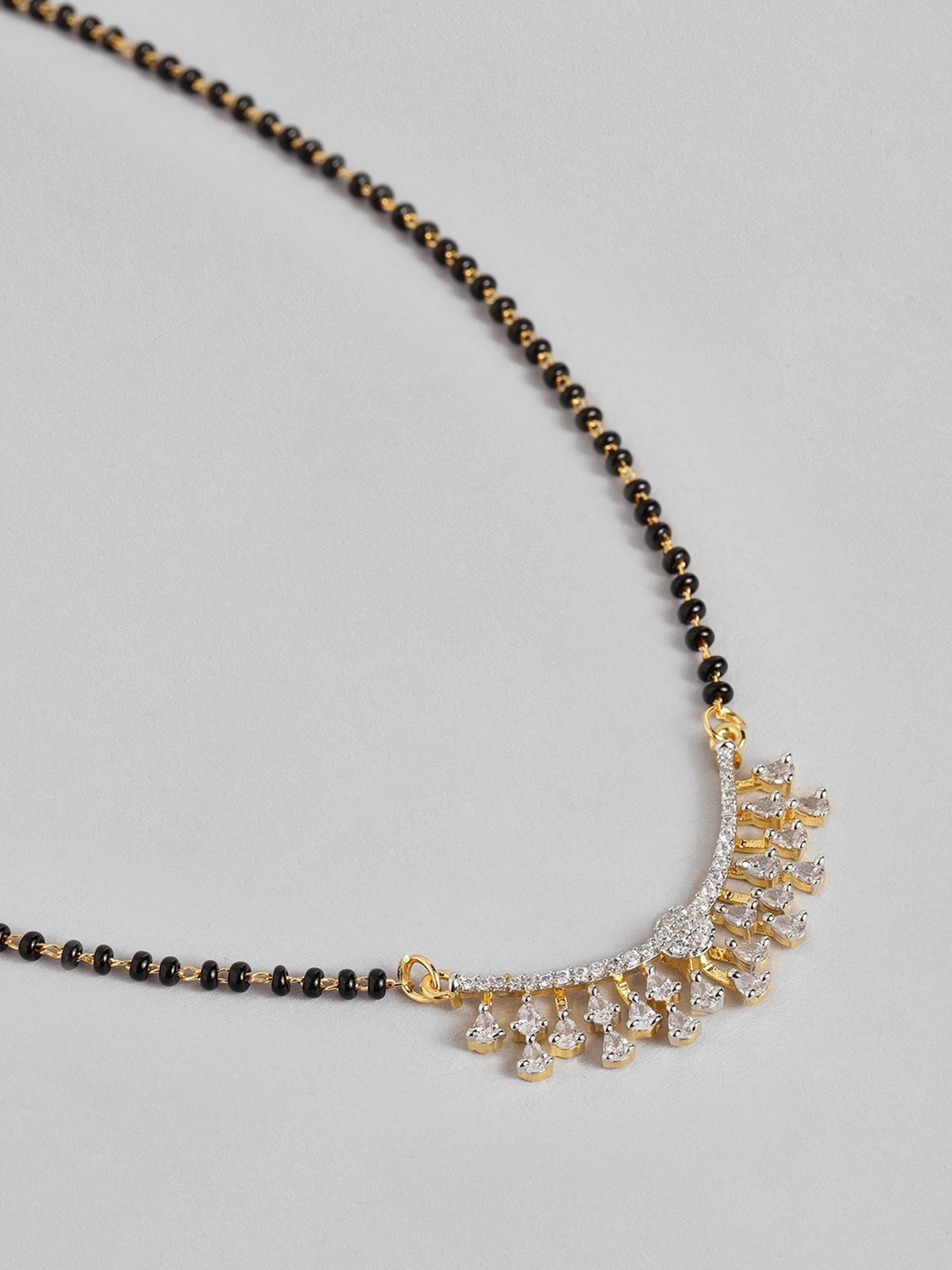Abdesigns Gold-Plated American Diamond & Black Beaded Mangalsutra