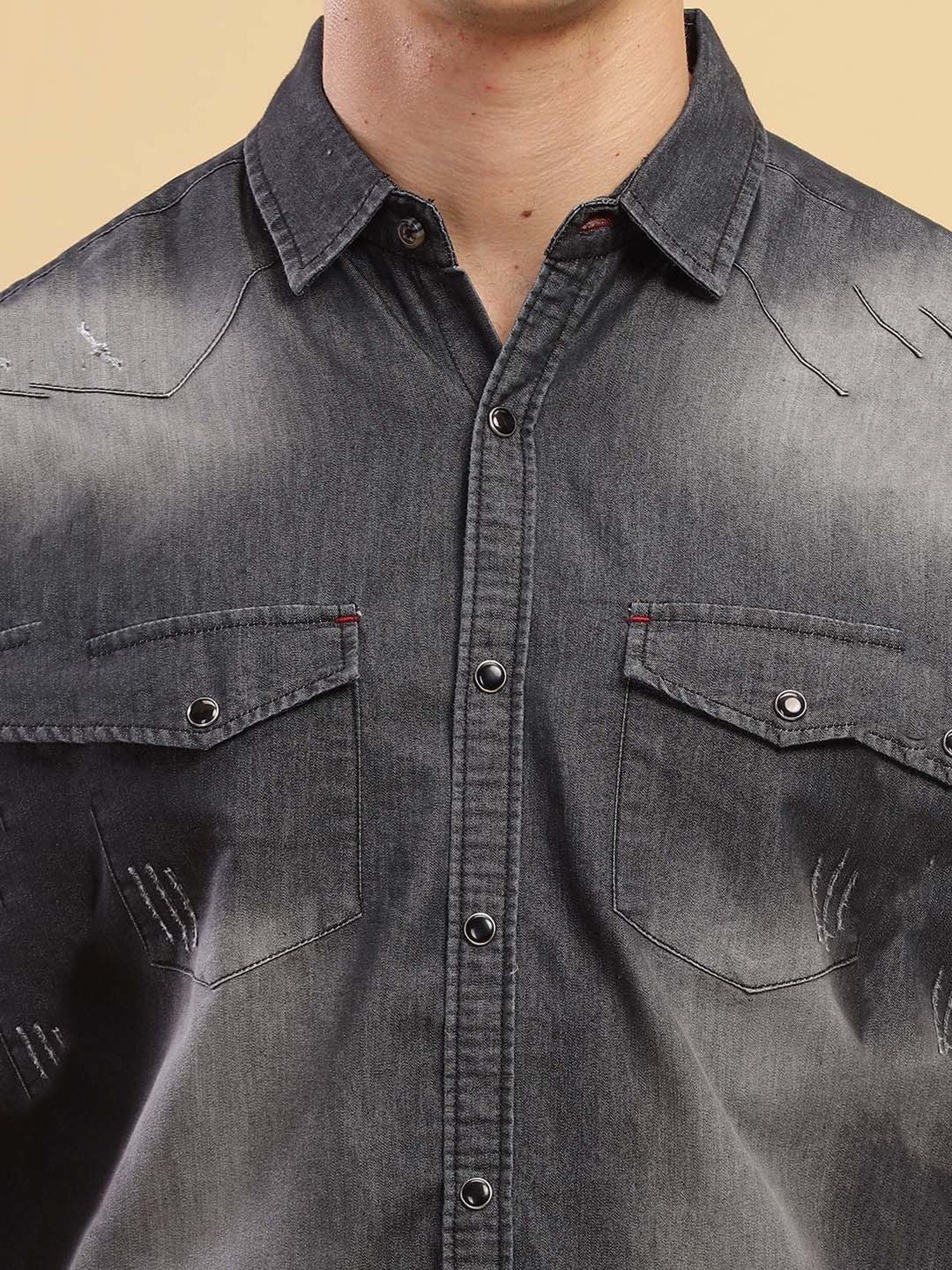 Kuons Avenue Black Slim Fit Denim Shirt